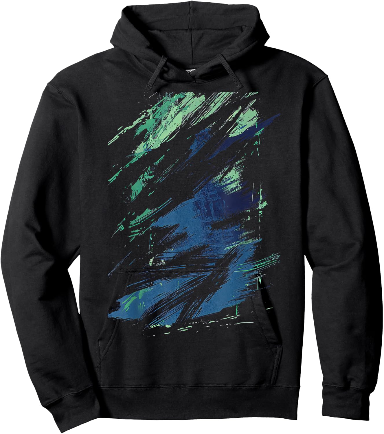 Blue And Green Brushstroke Art Graphic Hoodie - Hoodie | Black