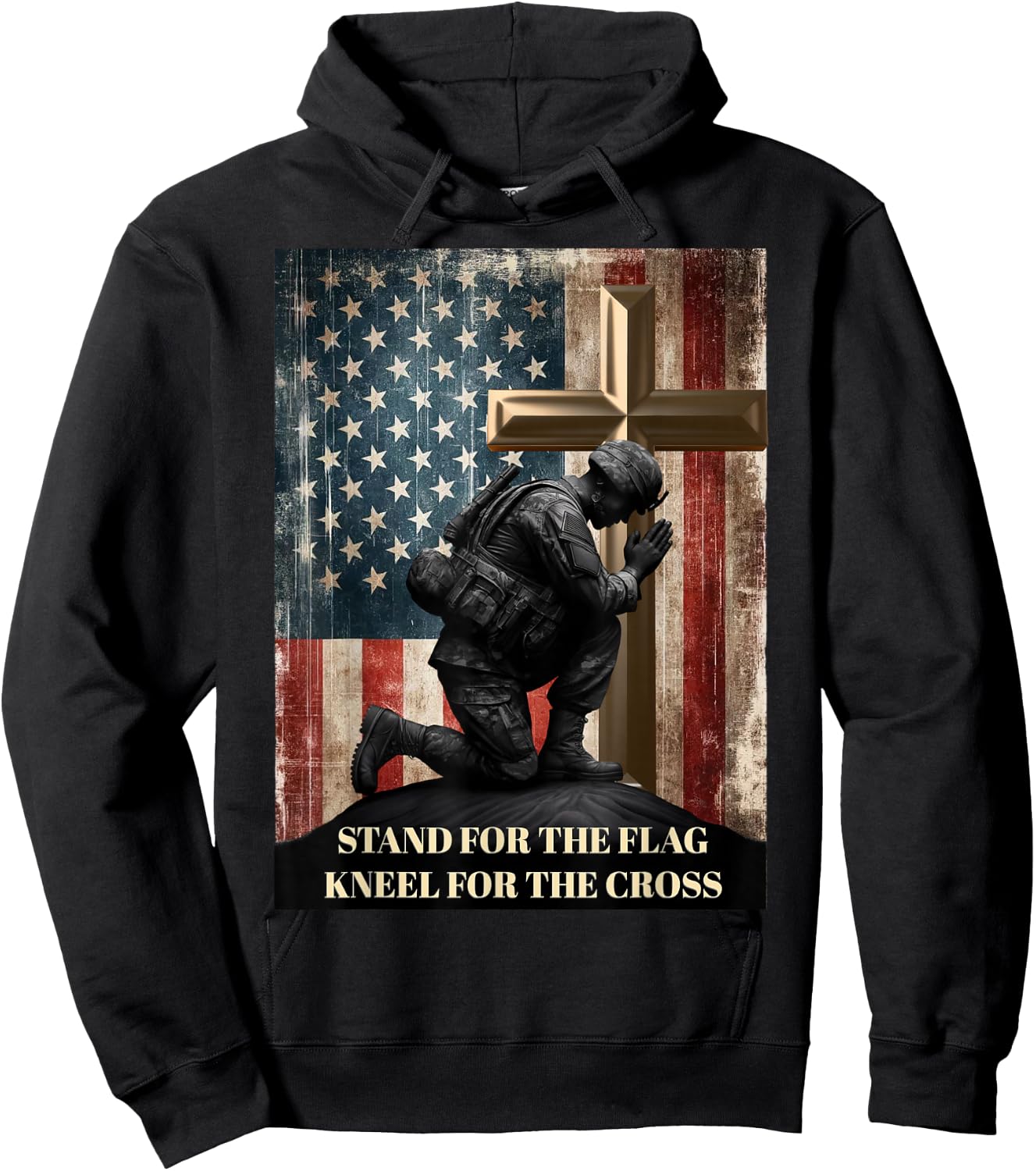 I Stand for The Flag and Kneel for The Cross US Flag USA Hoodie - Hoodie | Black