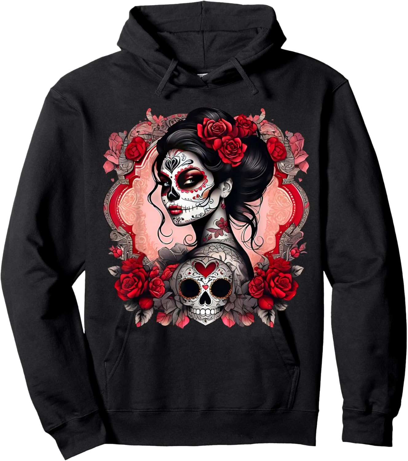 Sugar Skull Women De Los Muertos La Catrina Day Of The Dead Hoodie - Hoodie | Black