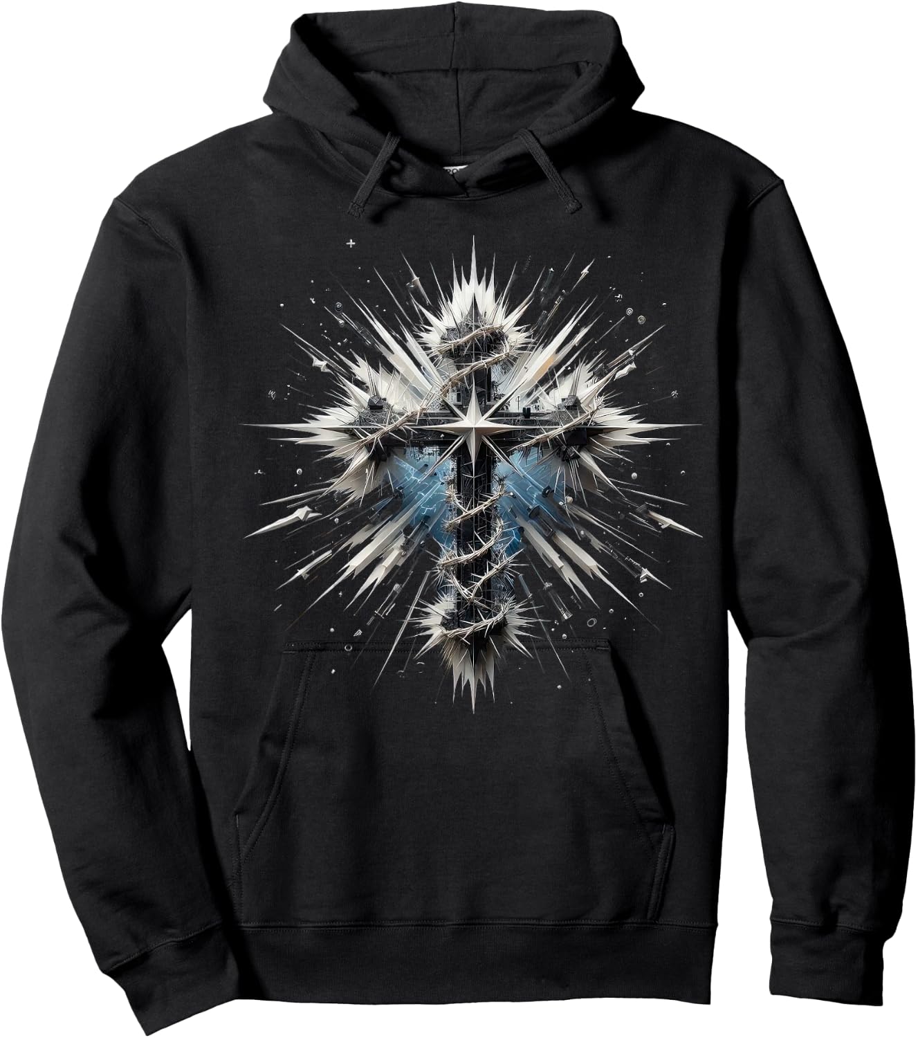 Christian Cross Punk-Art Style Distressed Crown of thorns Hoodie - Hoodie | Black