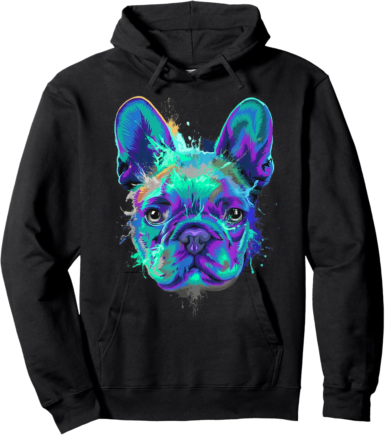 Frenchie Bulldog French Dog Face Colorful Pop Art Style Cool Men Women Kids Hoodie - Hoodie | Black
