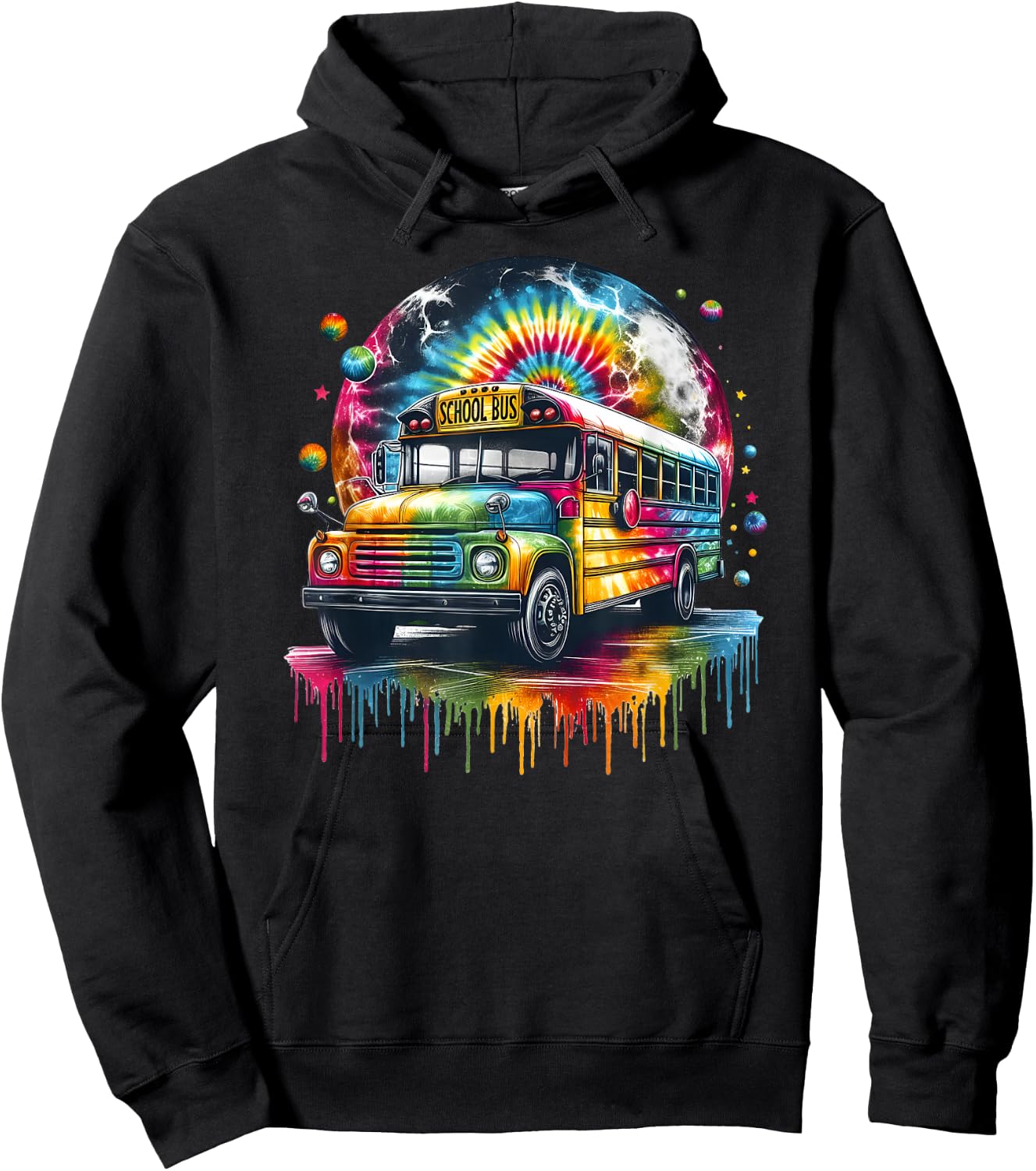 Tie Dye School Bus Art Psychedelic Retro Colors Futuristic Hoodie - Hoodie | Black