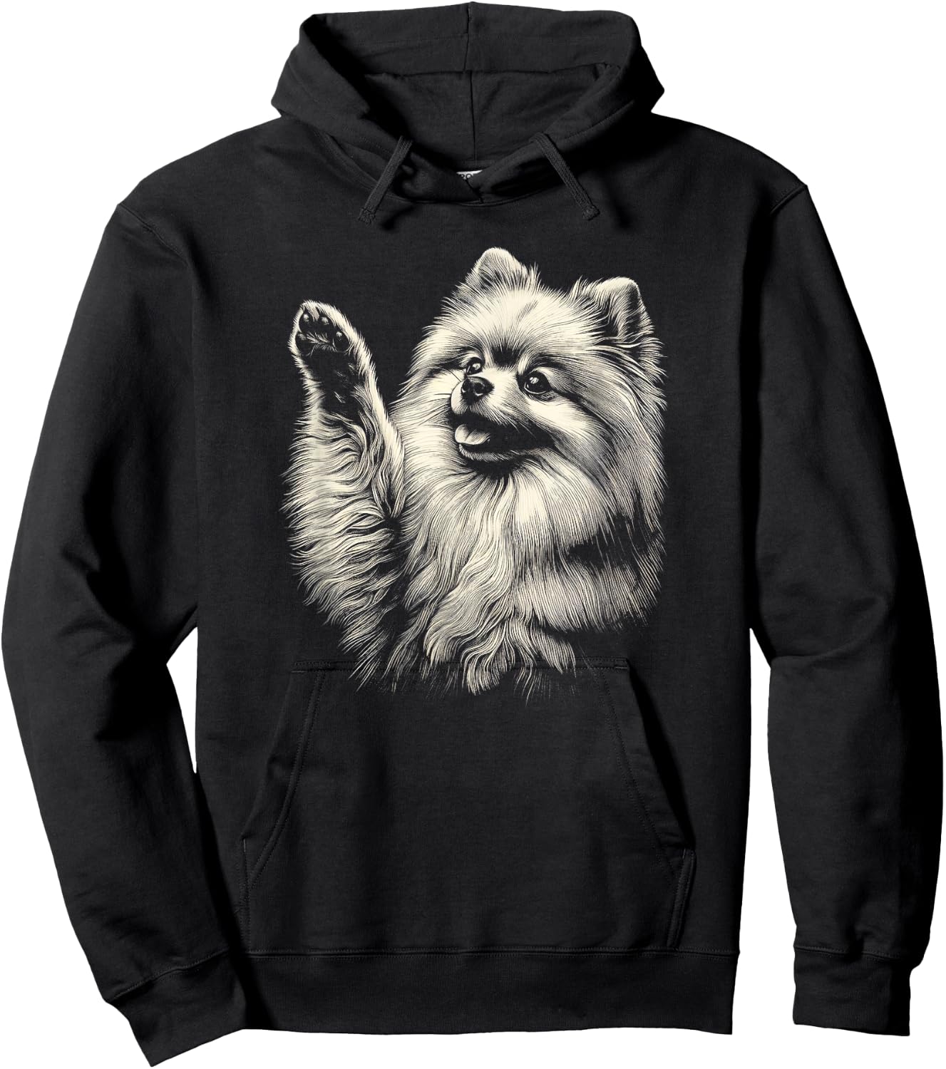 Vintage Pomeranian Dog Raising Paw Art Design Women Hoodie - Hoodie | Black
