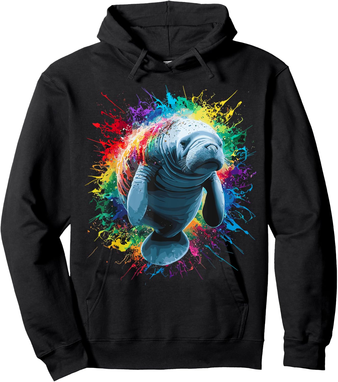 Colorful Paint Splash Cute Manatee Art Graphic Hoodie - Hoodie | Black