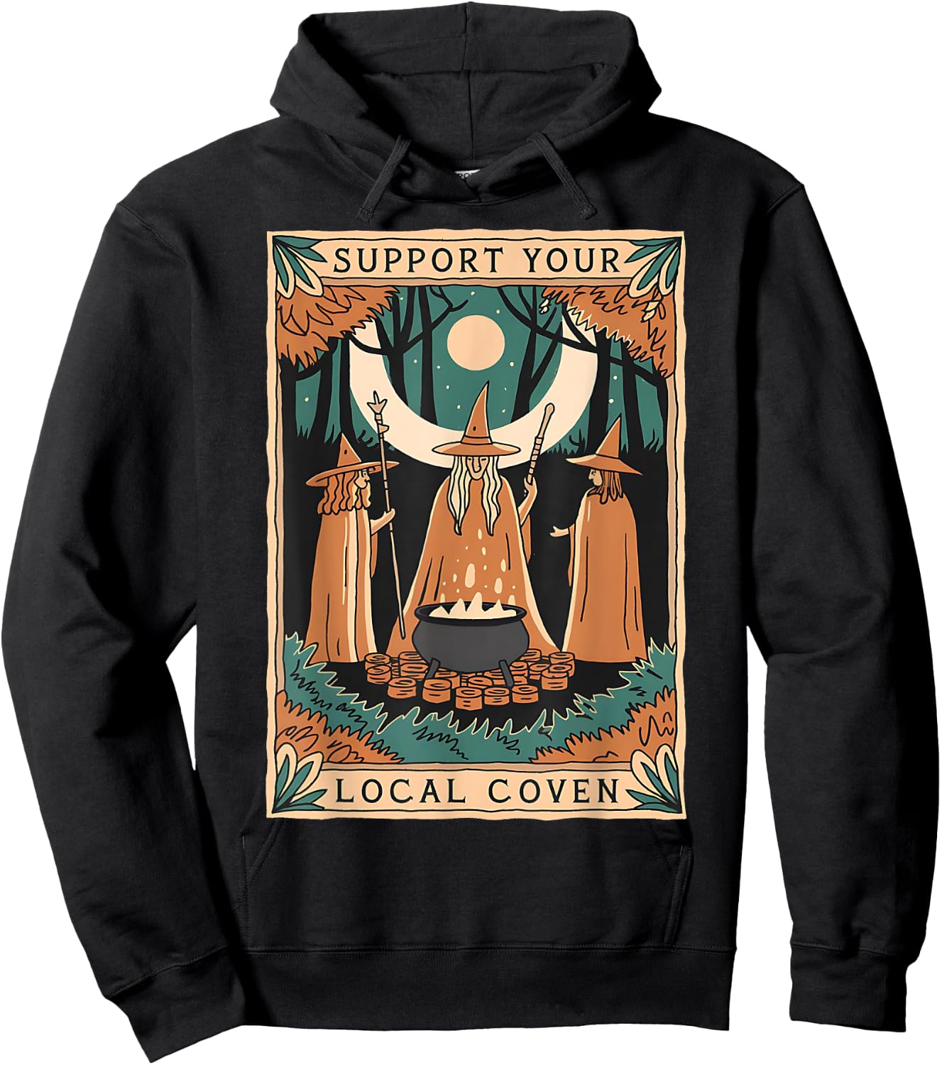 Support Your Local Coven Witch Wizard Tarot Card Halloween Hoodie - Hoodie | Black
