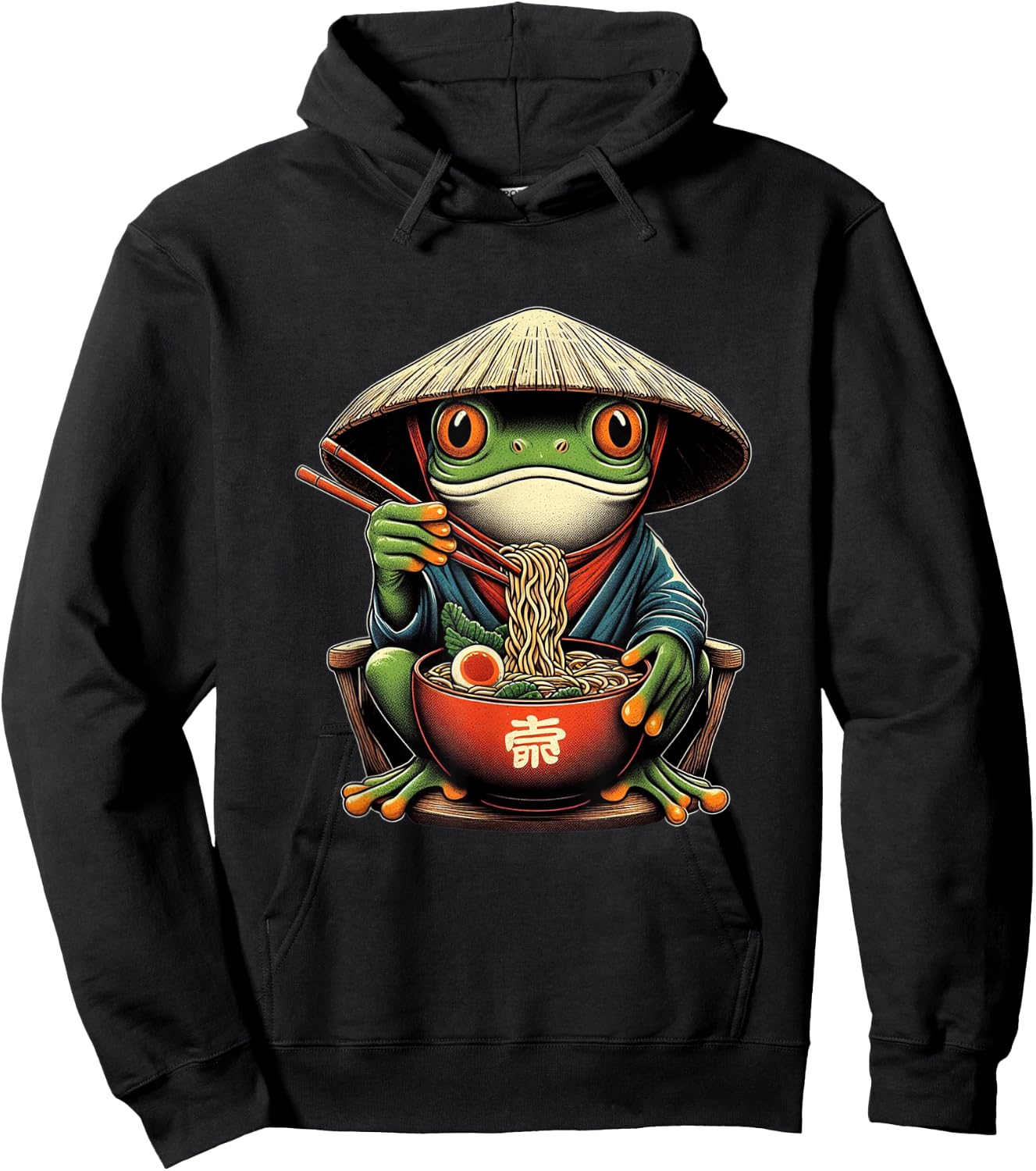 Frog Eating Ramen Kawaii Neko Japanese Noodles Anime Lovers Hoodie - Hoodie | Black