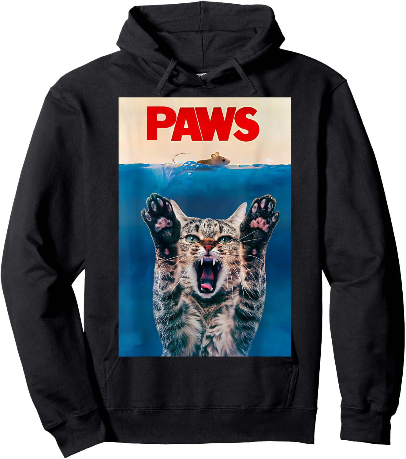 PAWS Funny Cat parody cat Lover Gift Kitten Shark Mouse meow Hoodie - Hoodie | Black