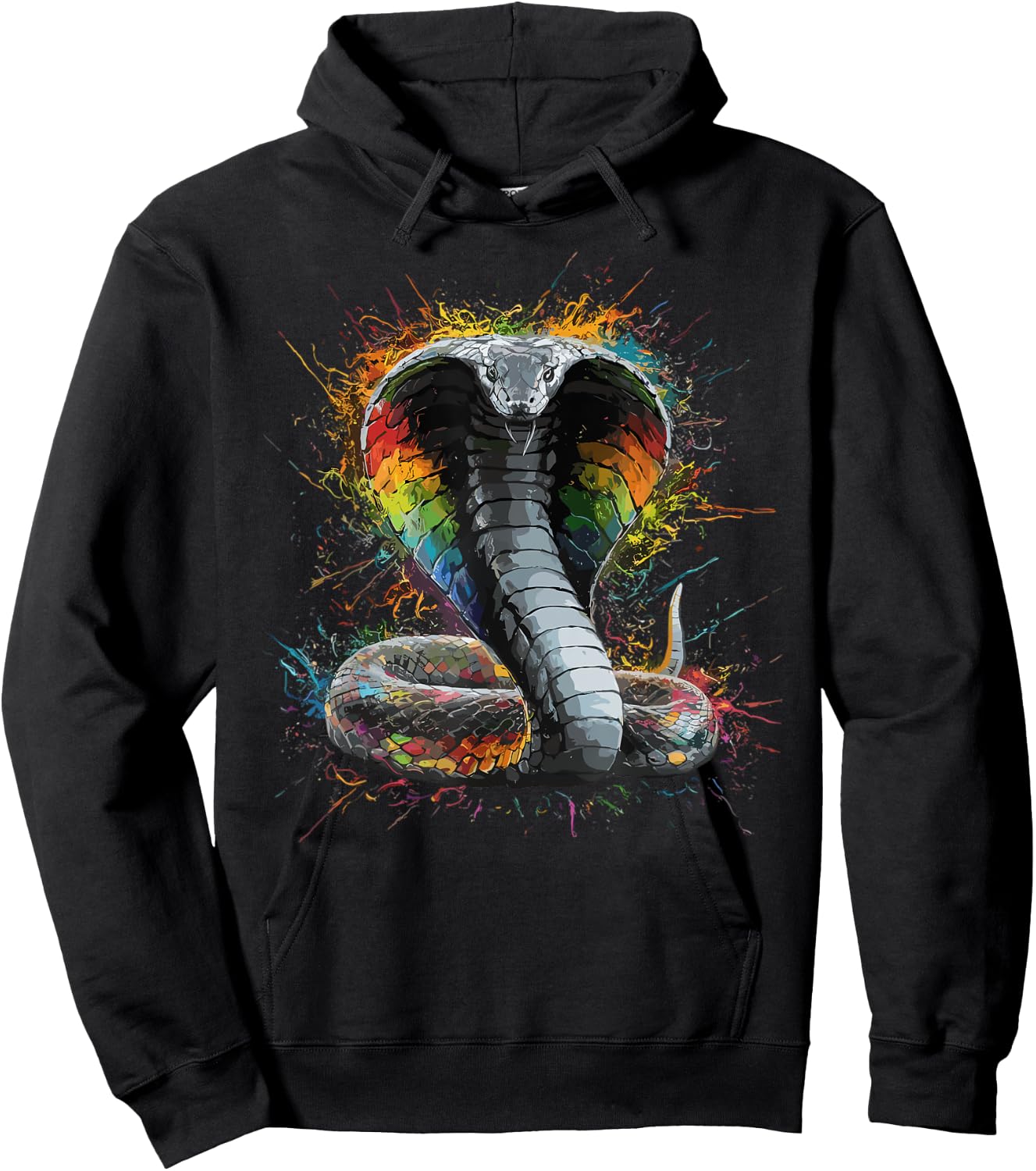 Colorful Paint Splash King Cobra Snake Art Graphic Hoodie - Hoodie | Black