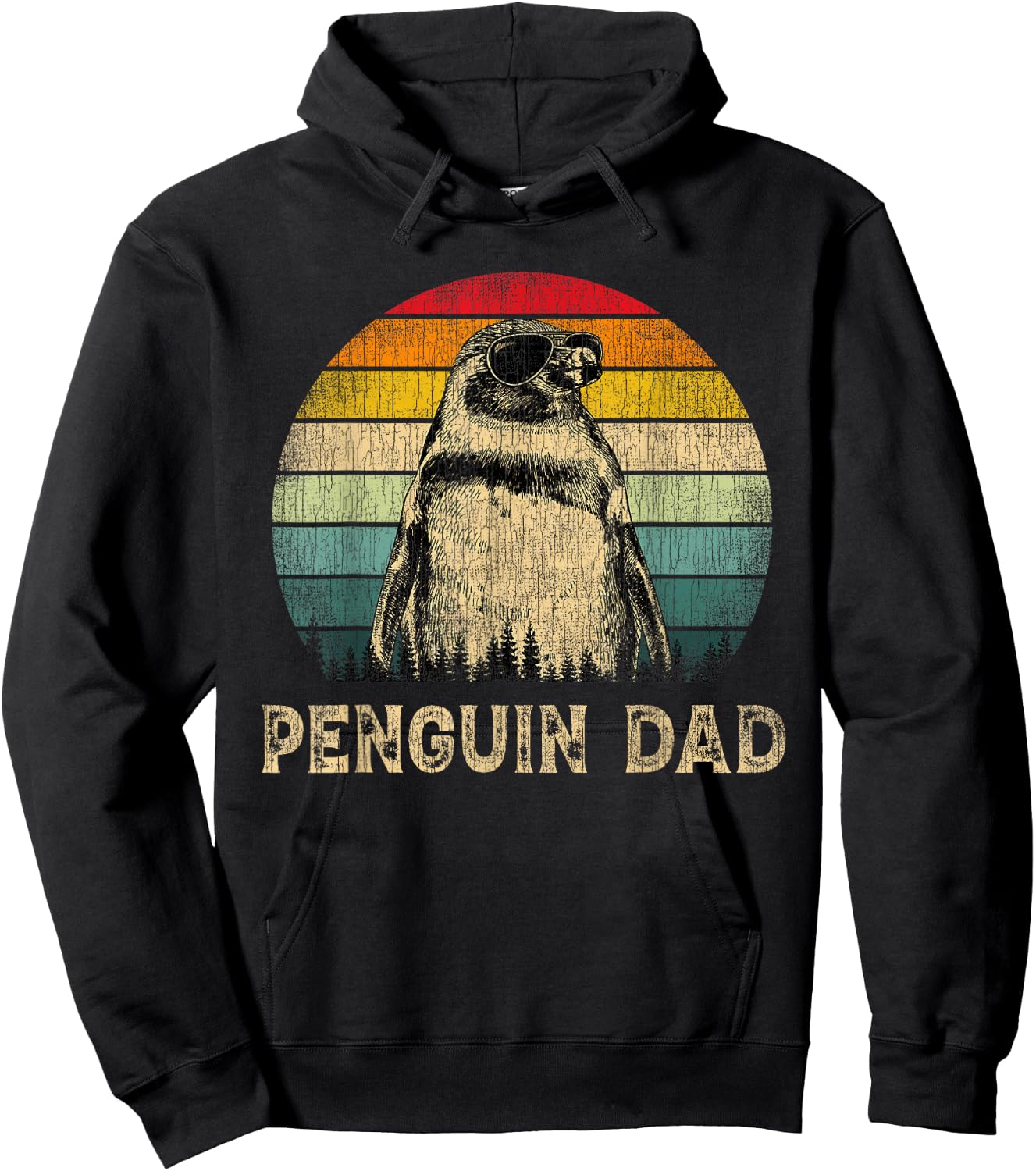 Vintage Penguin Dad Penguin Lovers Daddy Father's Day Hoodie - Hoodie | Black