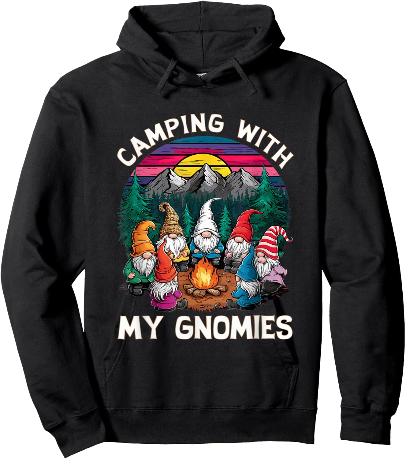 Camping With My Gnomies Funny Gnome Campfire Hoodie - Hoodie | Black