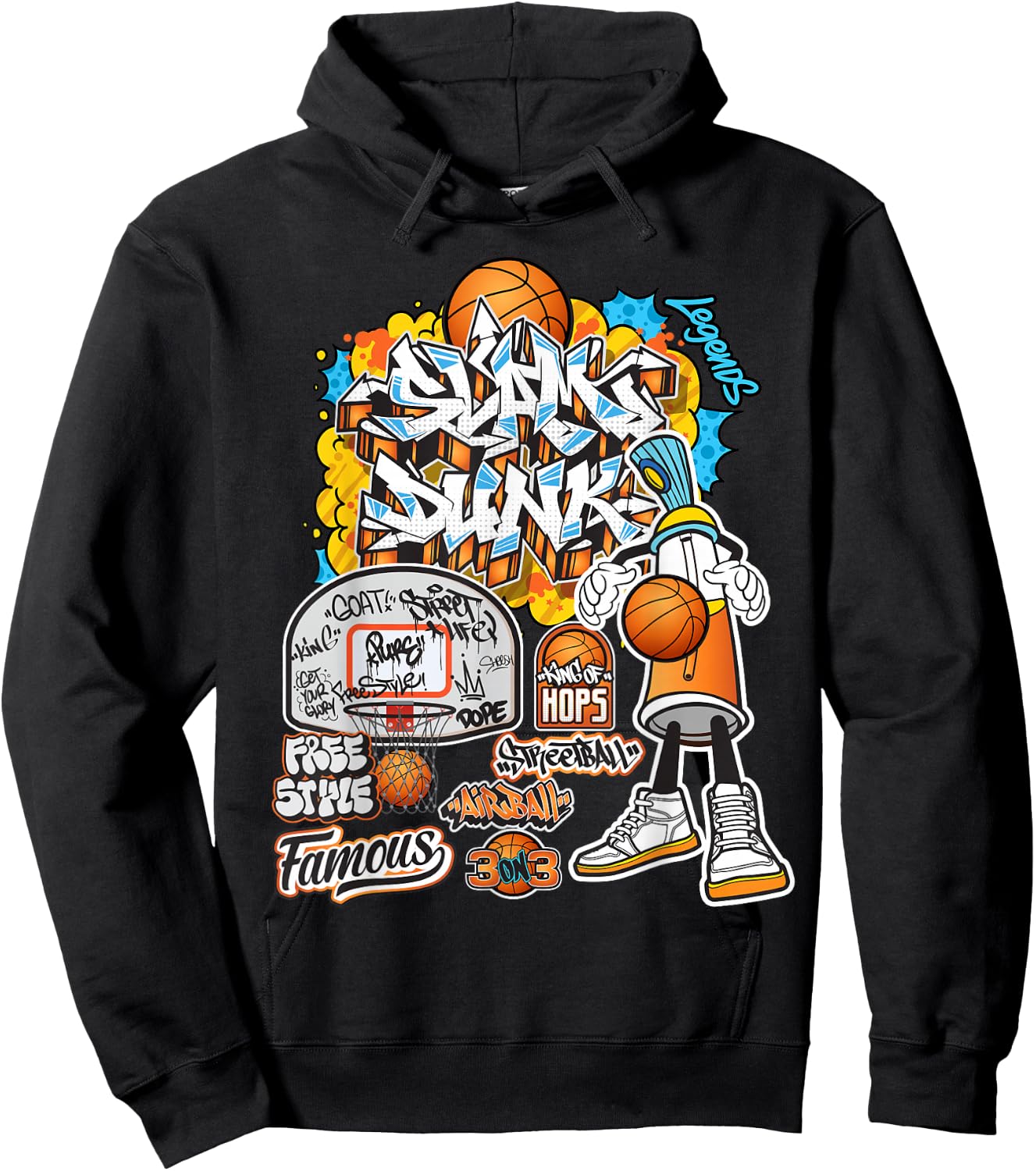 Cool Basketball Graffiti Style Illustration Graphic Designs Hoodie - Hoodie | Black