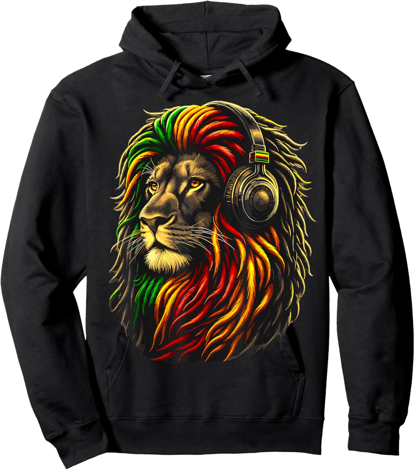 Rasta Reggae Music Headphones Jamaican Lion Judah Hoodie - Hoodie | Black
