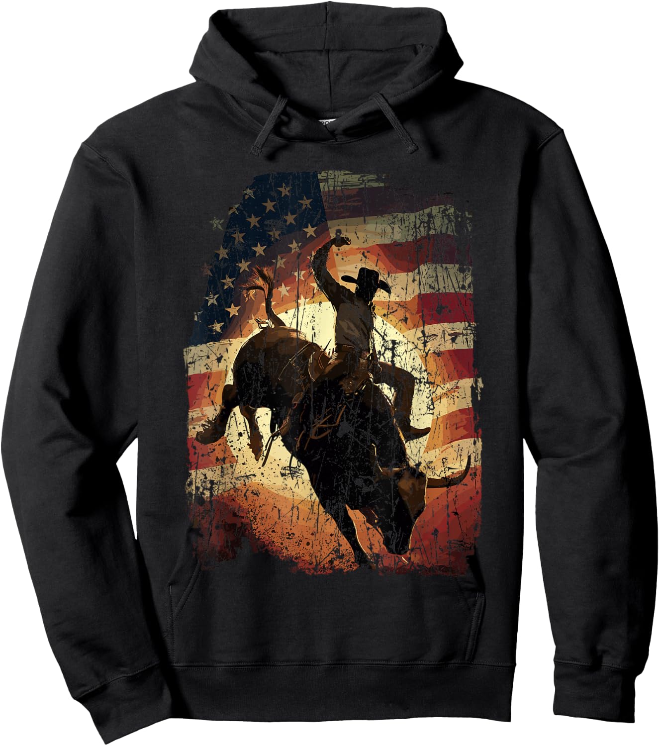 Rodeo Rider Bull Patriotic Cowboy USA Flag Hoodie - Hoodie | Black