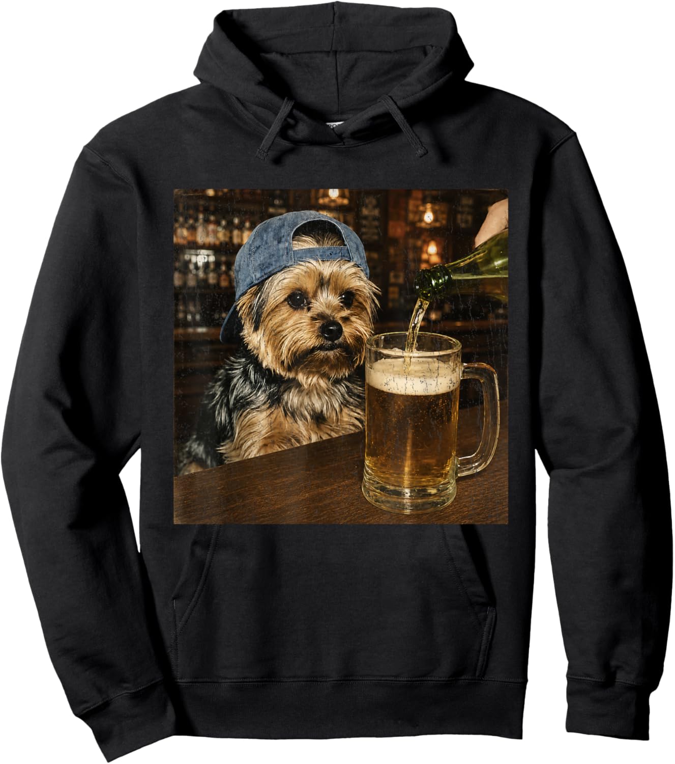 Yorkie Drinking Beer Shirt Funny Dog Meme Art Vintage Hoodie - Hoodie | Black