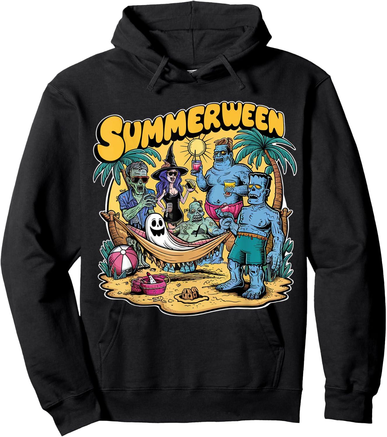 Happy Summerween Summer Halloween Holiday Beach Vibes Spooky Hoodie - Hoodie | Black
