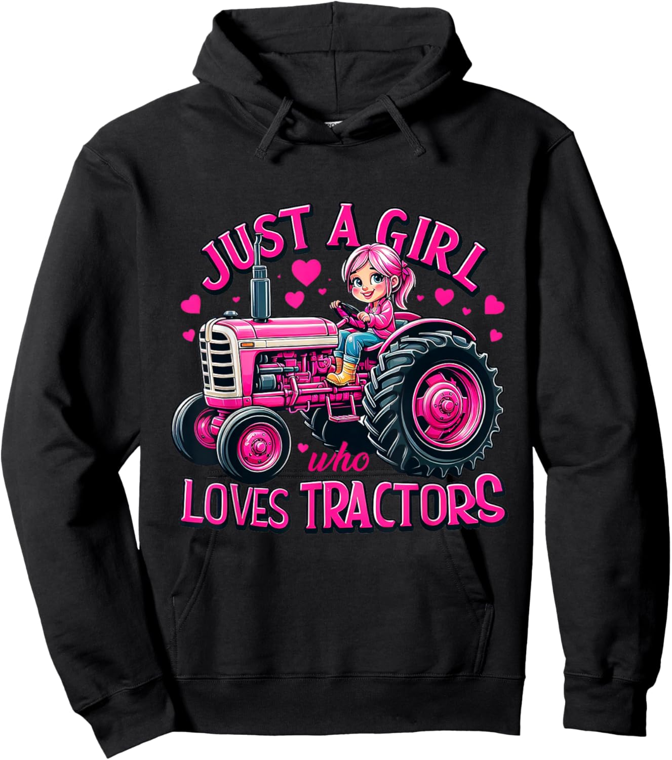 Pink Girl Farming Life - Just A Girl Who Loves Tractors Hoodie - Hoodie | Black