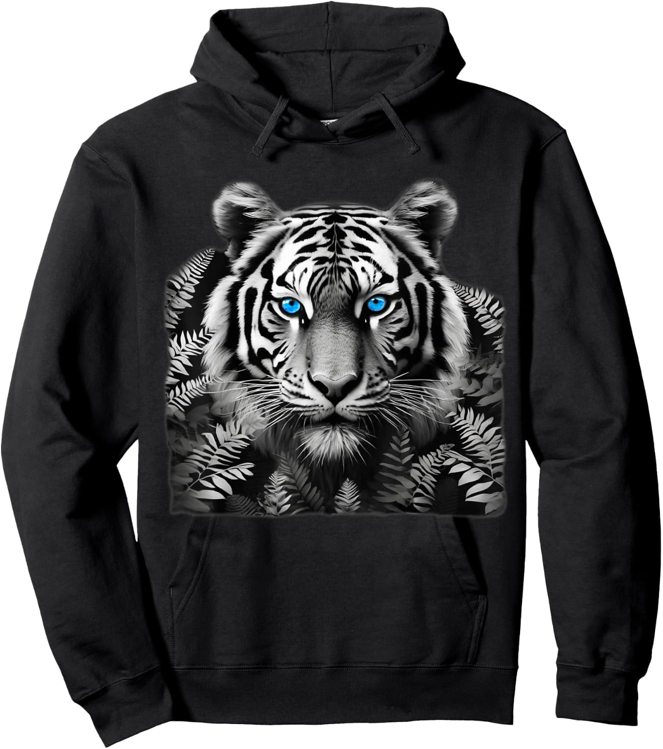 Tiger Black White Art with Stunning Blue Eyes Hoodie - Hoodie | Black