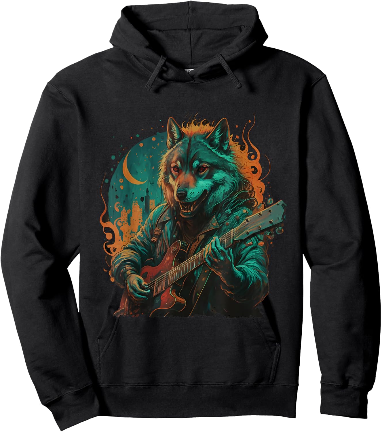 Wolf Playing Guitar Lover Rock Star Rock And Roll Guitarist Hoodie - Hoodie | Black