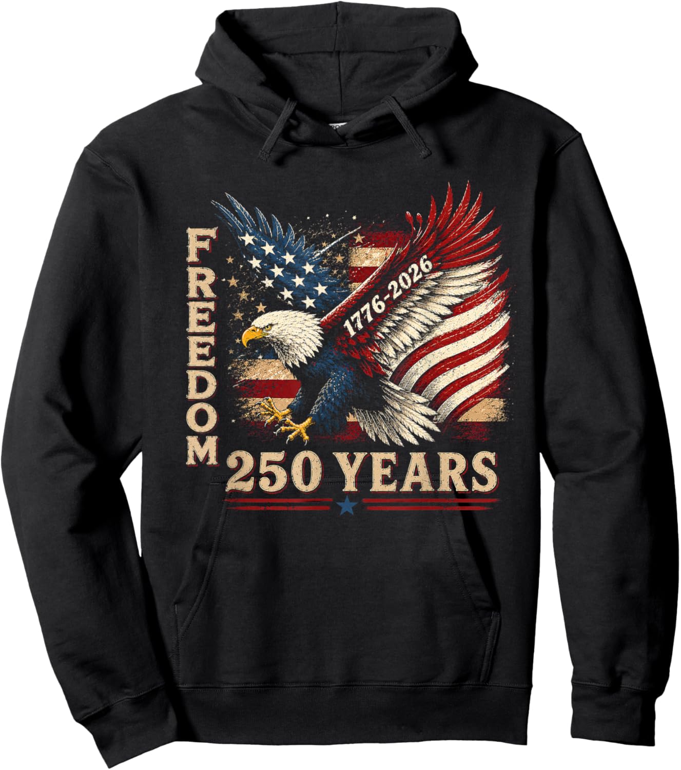 250 Years 1776 2026 Birthday Eagle USA Flag 4th of July Men Hoodie - Hoodie | Black