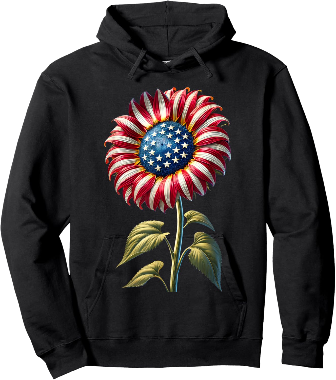 Sunflower American Flag USA Merica Funny 4th Of July Fourth Hoodie - Hoodie | Black
