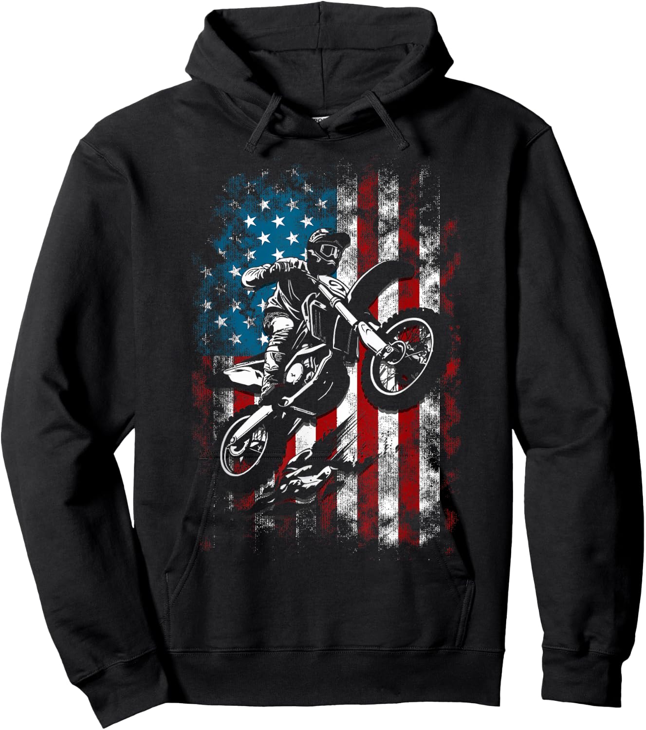 Best Dirt Bike Boys Dirtbike Racing US Flag Biker Hoodie - Hoodie | Black
