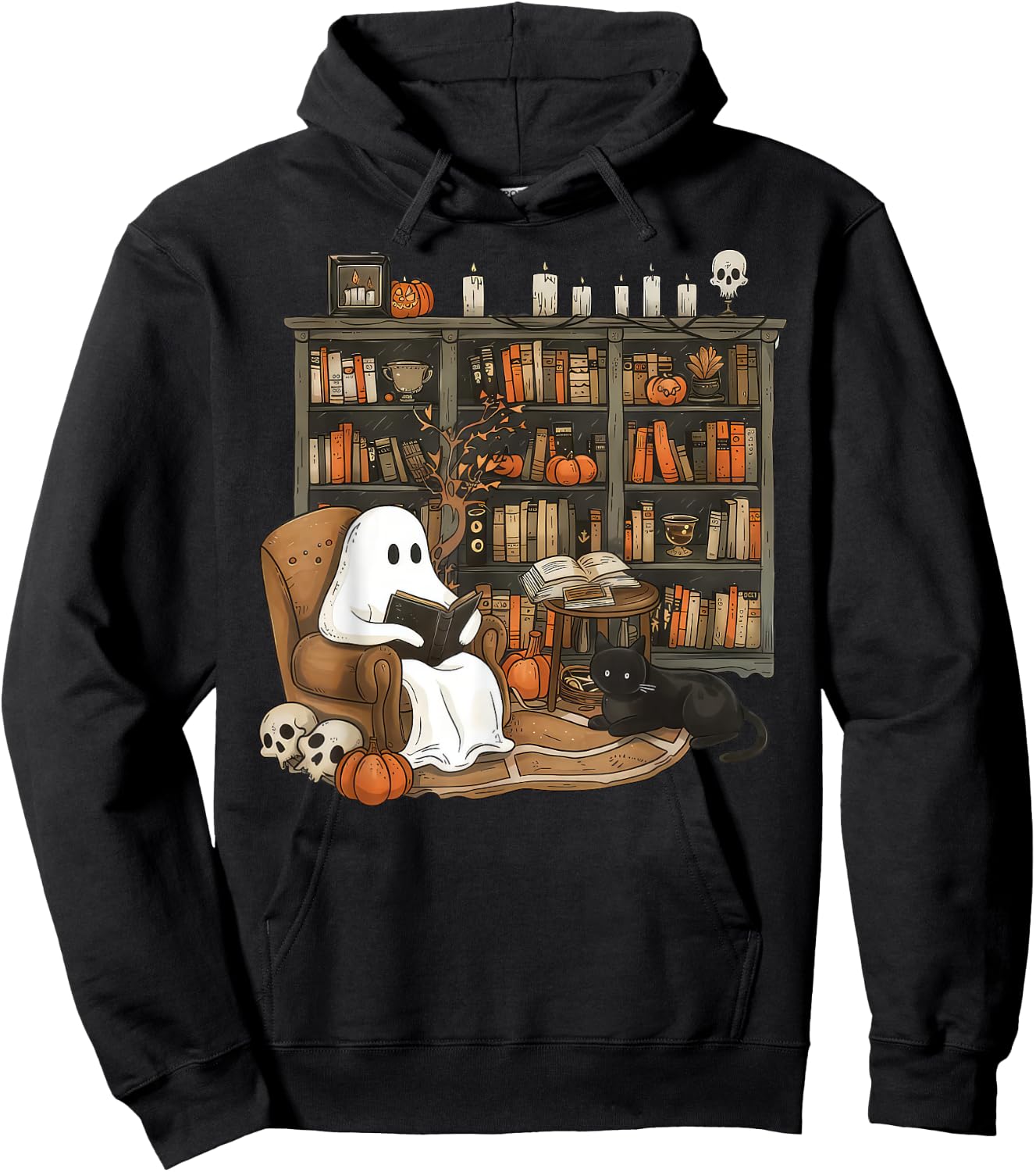 Vintage Ghost Reading Books Librarian Teacher Halloween Women Hoodie - Hoodie | Black