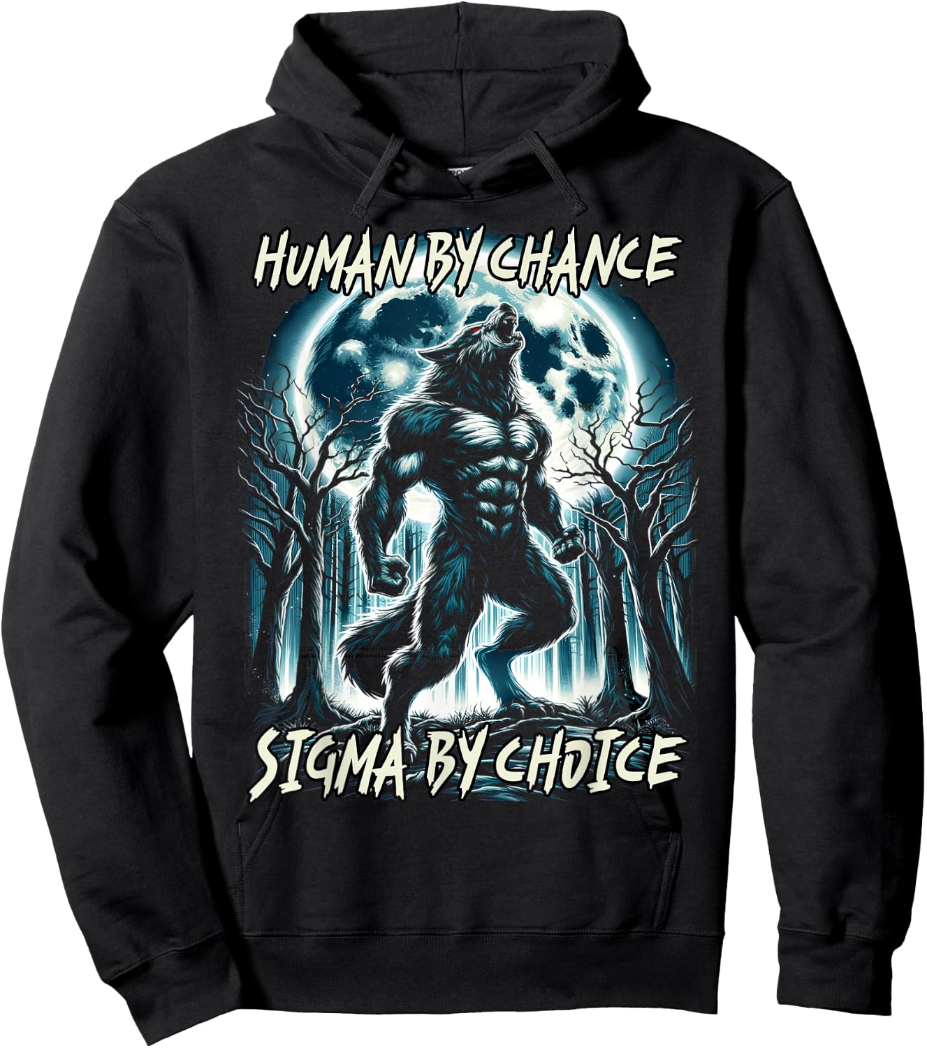 Human By Chance Sigma By Choice Cool Funny Wolf Meme Hoodie - Hoodie | Black