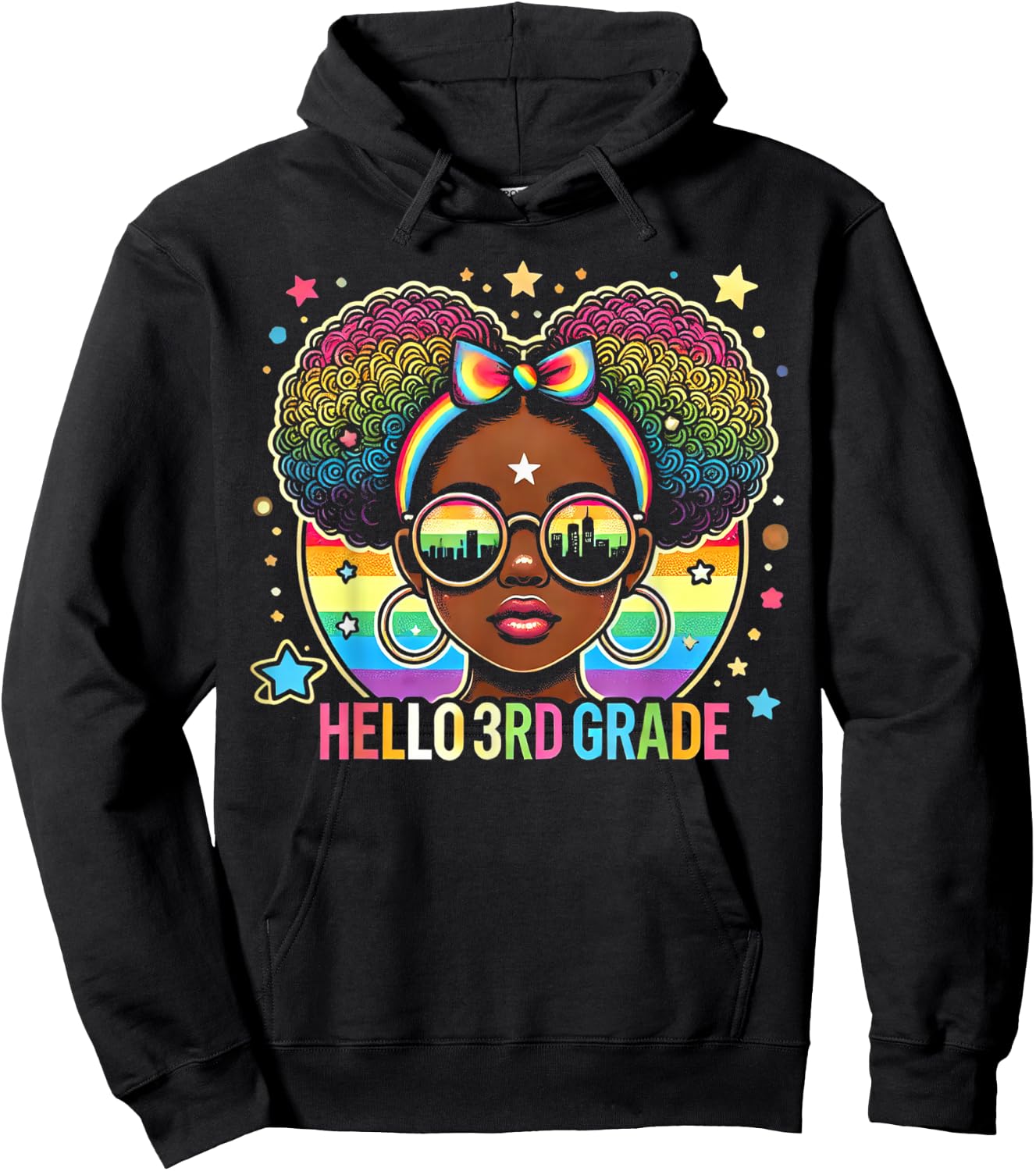 Hello 3rd Grade Black Messy Bun Girls Kids Back To School Hoodie - Hoodie | Black
