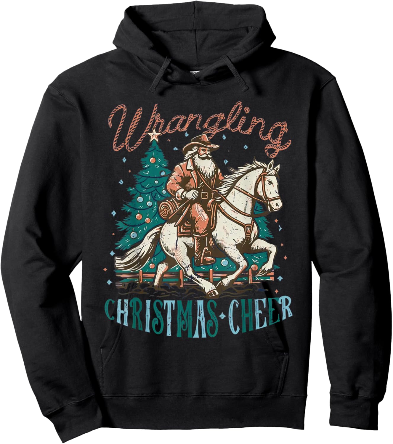 Western Christmas Wrangling Christmas Cheer Cowboy Santa Hoodie - Hoodie | Black