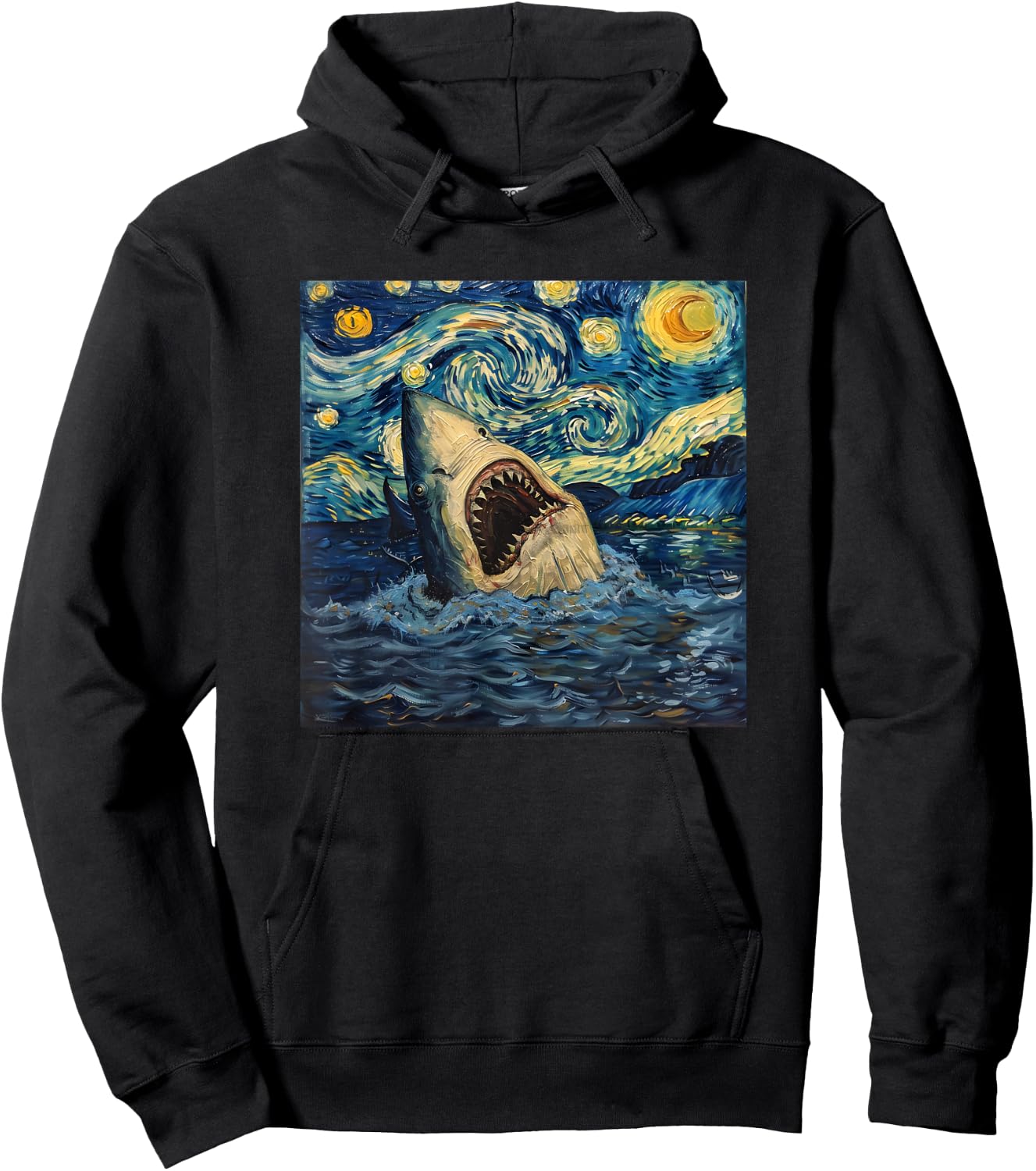 Van Gogh Shark Starry Night Funny Women & Men Hoodie - Hoodie | Black