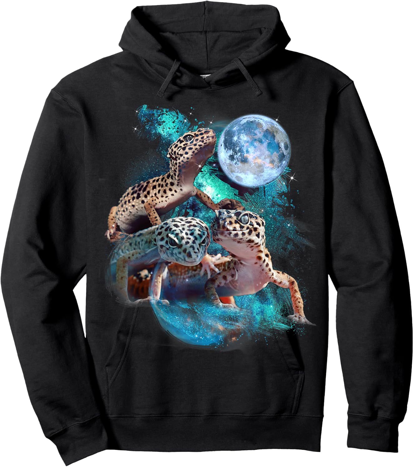 3 Moon Gecko Funny Reptile Leopard Lizard Geckos Art Novelty Hoodie - Hoodie | Black