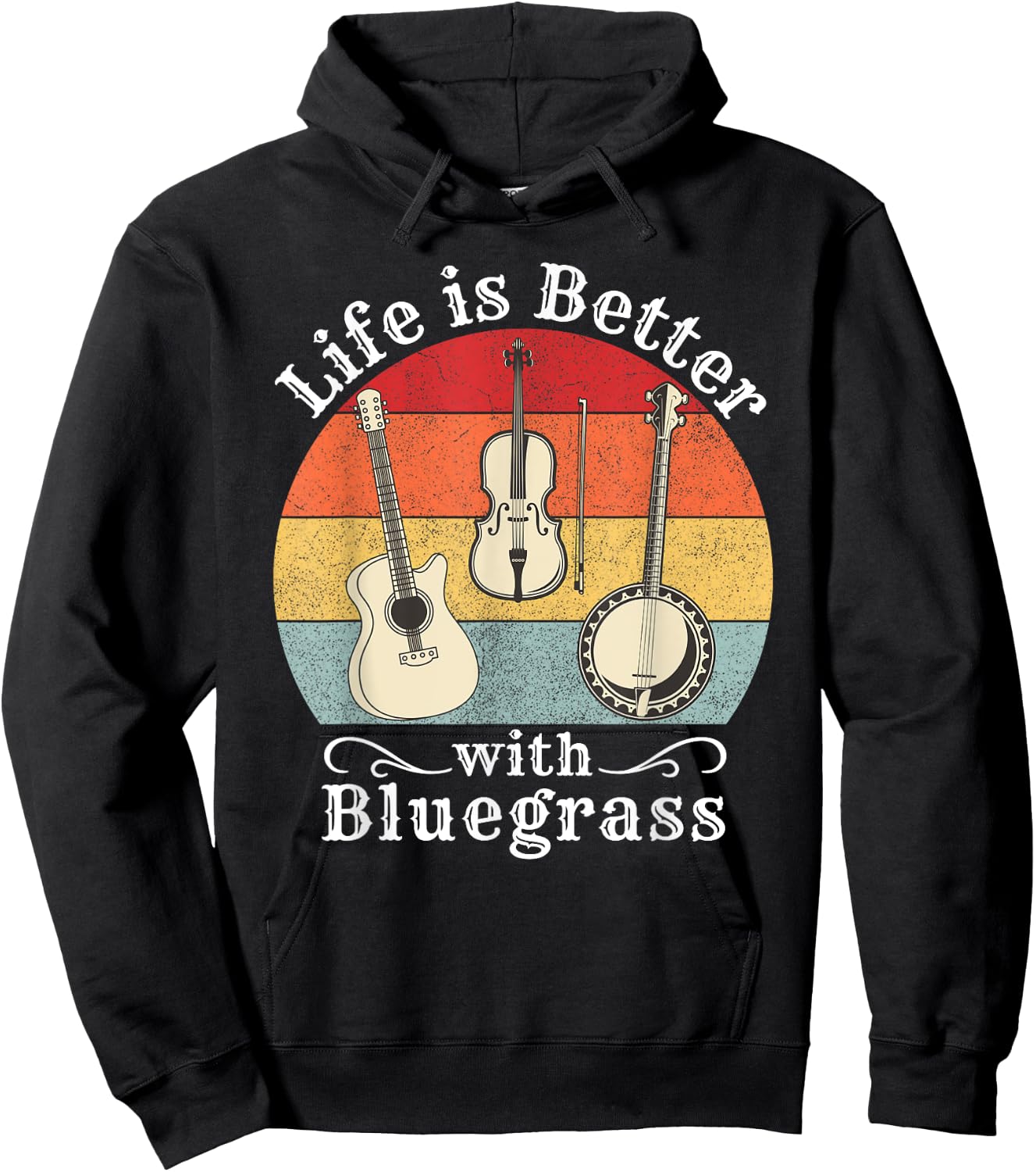 Life is Better with Bluegrass Music Banjo Fiddle Player Gift Hoodie - Hoodie | Black