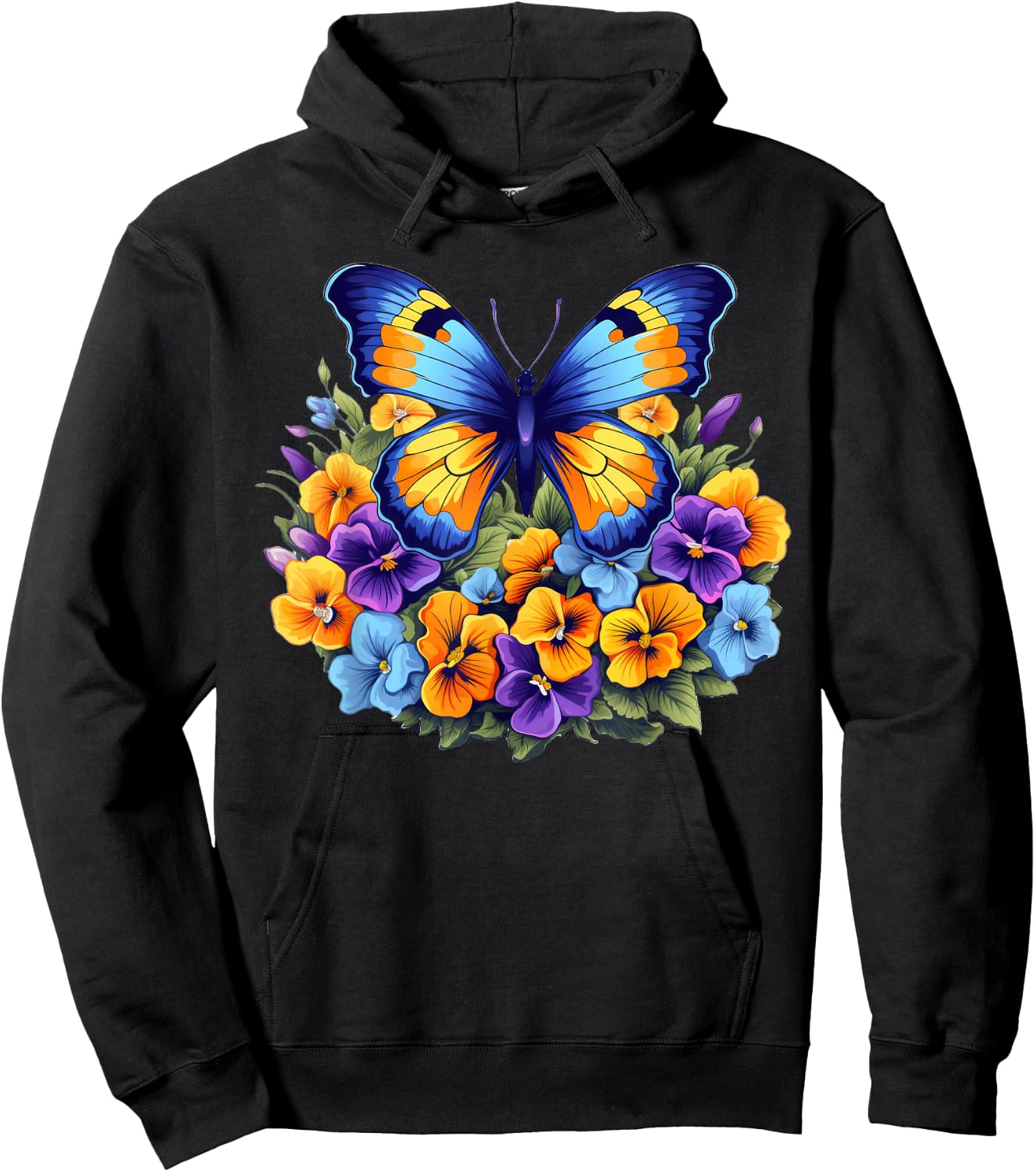 Pansies Butterfly Flower Pansy Gardening Floral Hoodie - Hoodie | Black