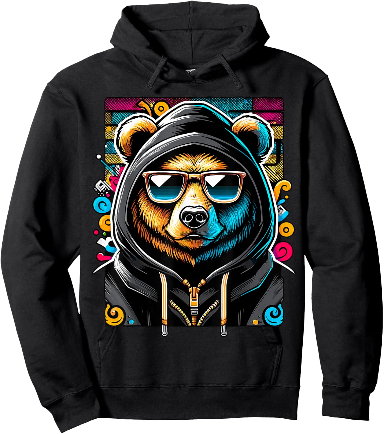 Hip Hop Teddy Bear with Sunglasses Rap Music Hoodie - Hoodie | Black