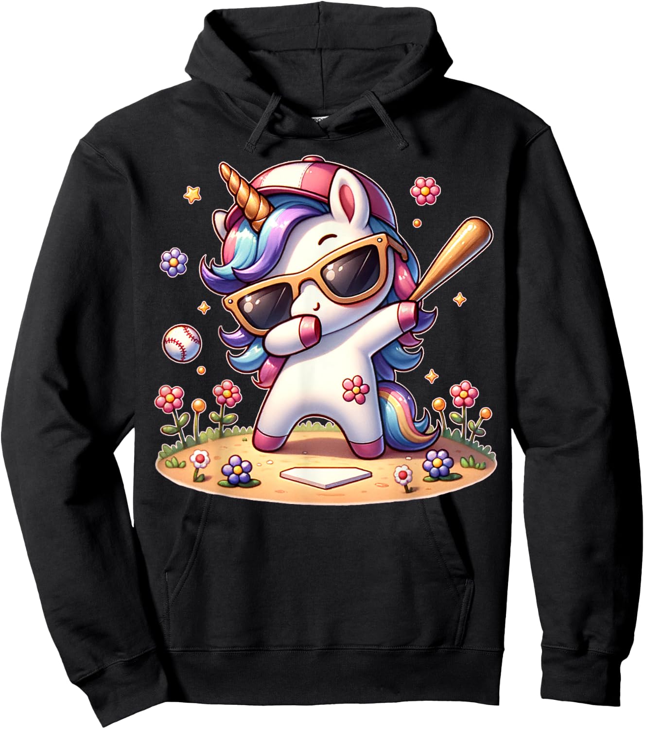 Cute Unicorn Softball Baseball T-ball Shirt for Girl Toddler Hoodie - Hoodie | Black