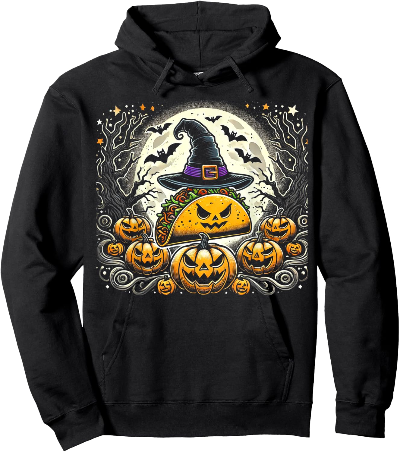 Taco Witch Halloween - Spooky Pumpkin Art Hoodie - Hoodie | Black