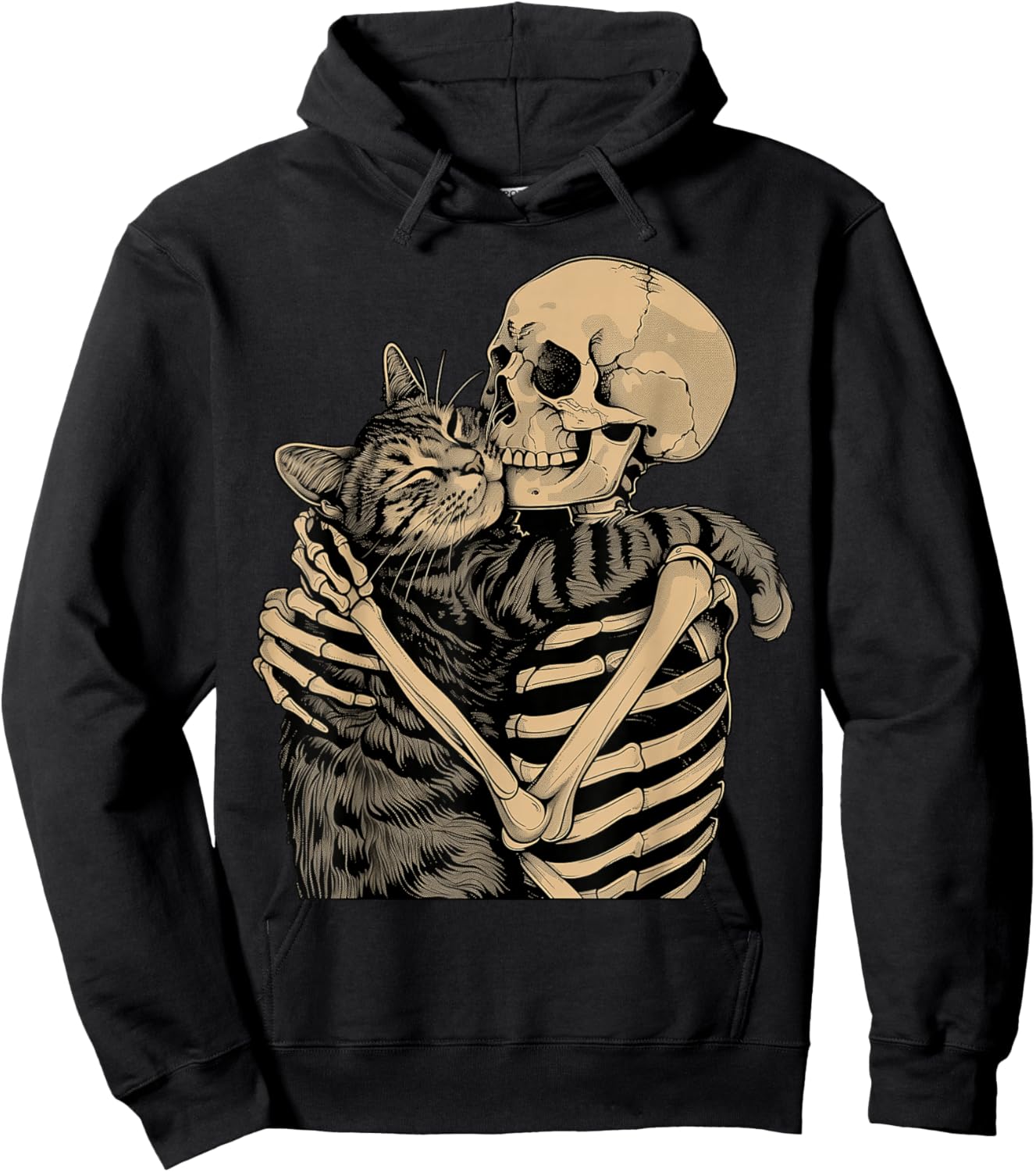 Skeleton Hugging Cat Halloween Cat Lover Cat Mom Dad Hoodie - Hoodie | Black