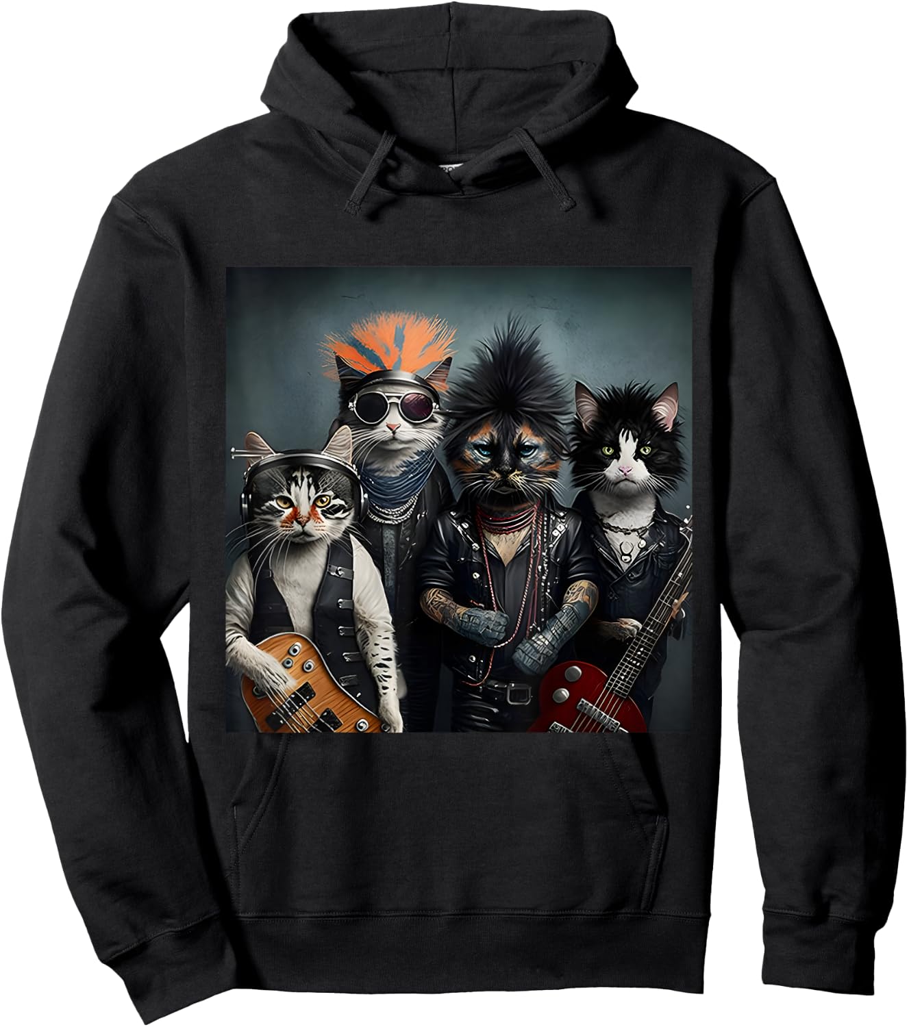 Heavymetal Headbanger Meowtal Cats Band Hard Rocks Kitties Hoodie - Hoodie | Black