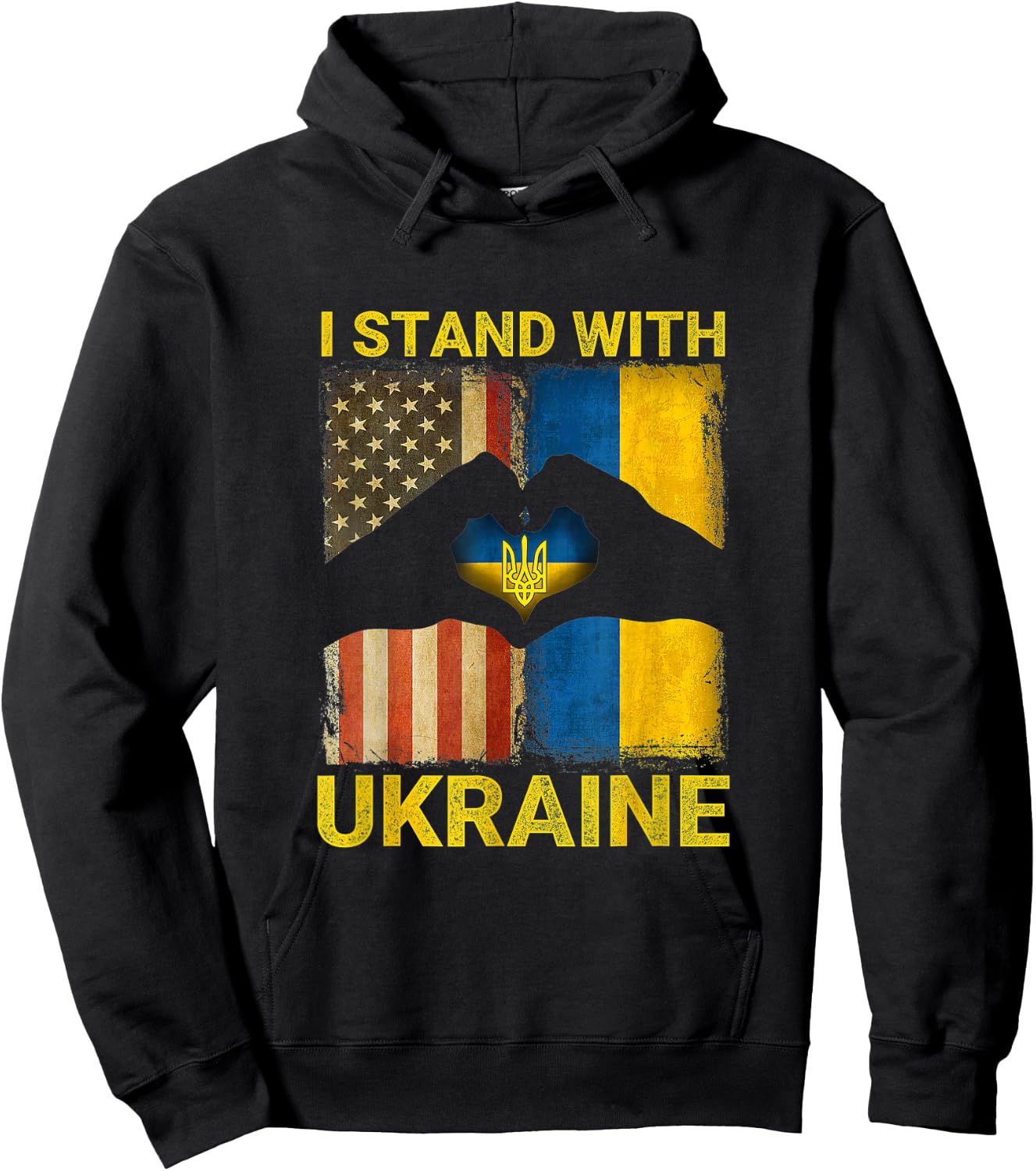 Support Ukraine I Stand with Ukraine Ukrainian Flag US Flag Hoodie - Hoodie | Black
