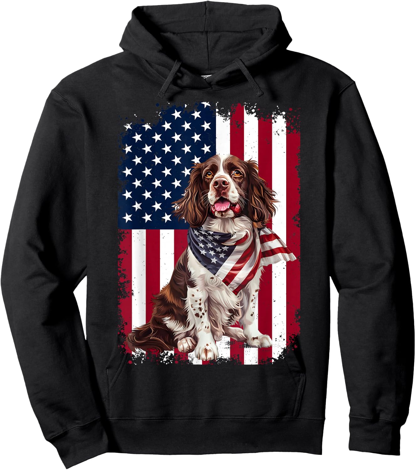 English Springer Spaniel Dog American Flag 4th Of July Gifts Hoodie - Hoodie | Black