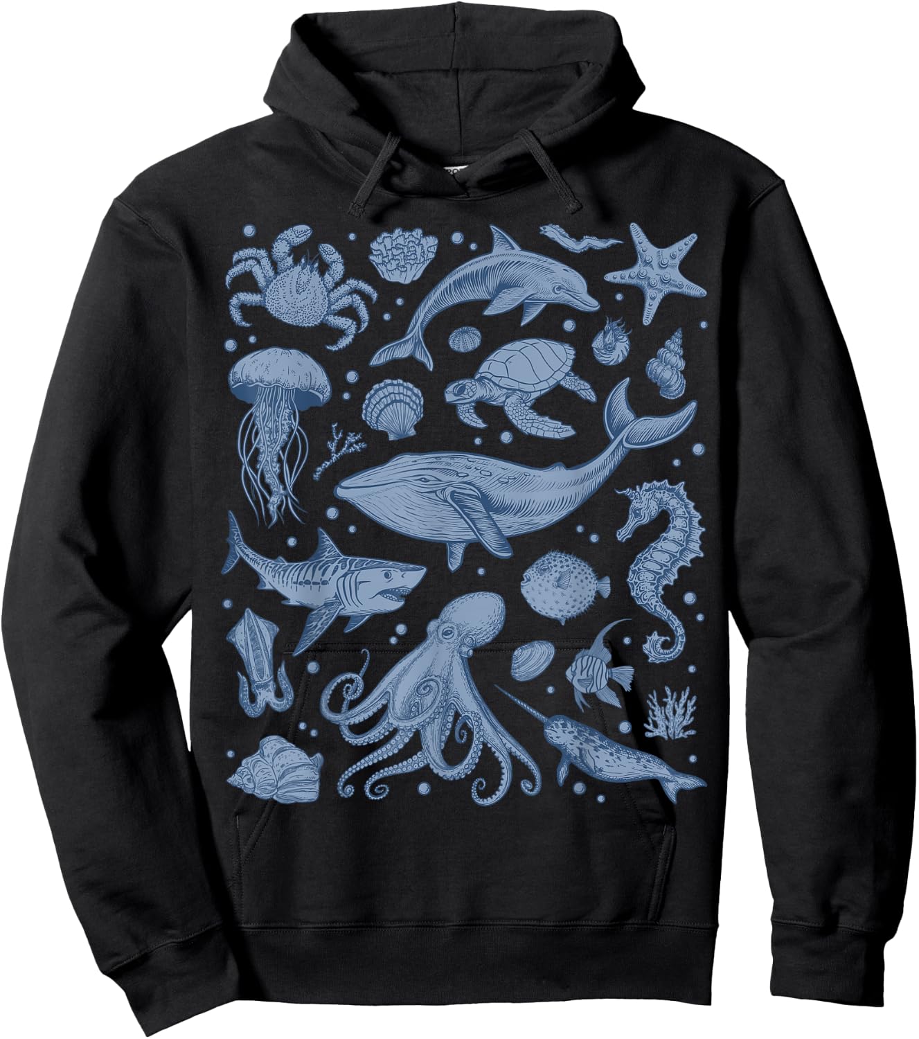Ocean Life Sea Whale Dolphin Beach 90s Vintage Graphic Hoodie - Hoodie | Black
