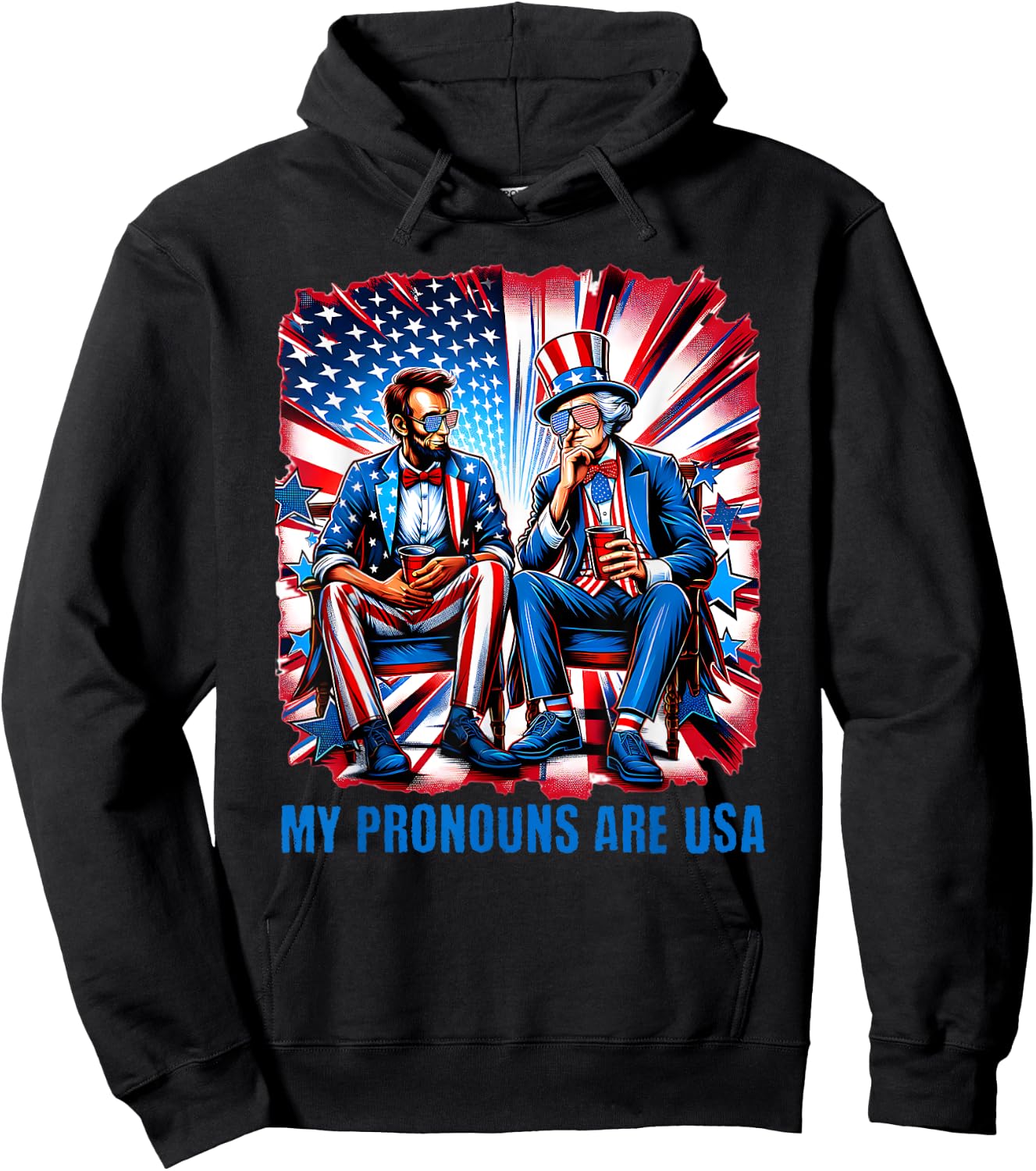 Funny Lincoln Washington 4th Of July Patriotic American USA Hoodie - Hoodie | Black