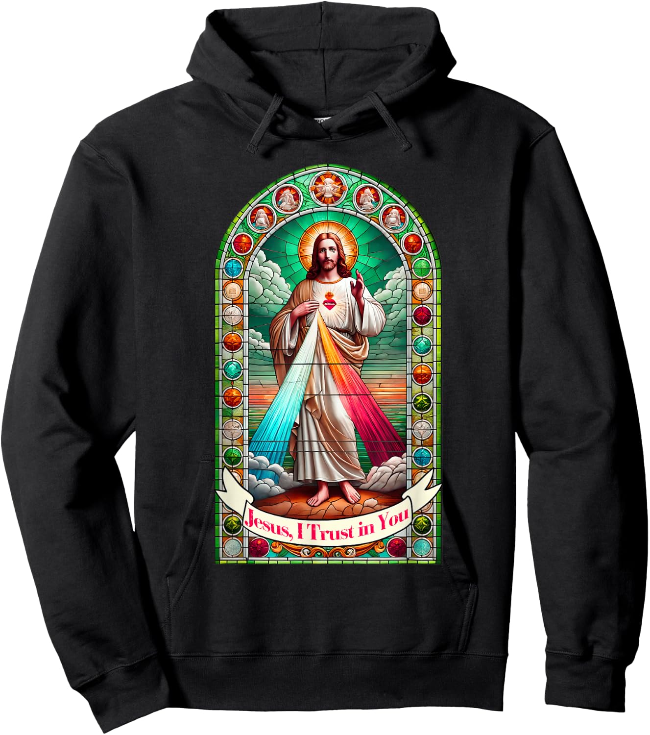 Jesus I Trust In You Faith Divine Mercy Graphic Catholic Hoodie - Hoodie | Black