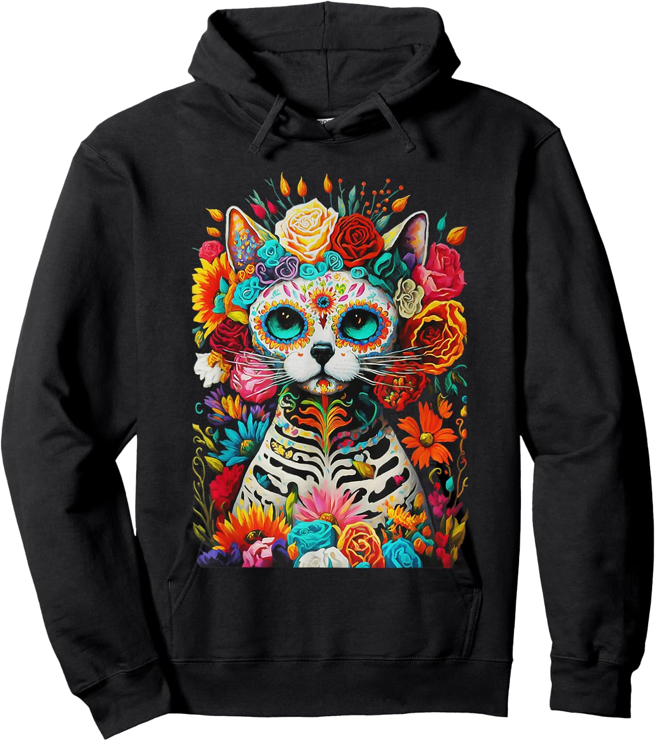 Sugar Skull Cat De Los Muertos La Catrina Day Of The Dead Women Kids Hoodie - Hoodie | Black