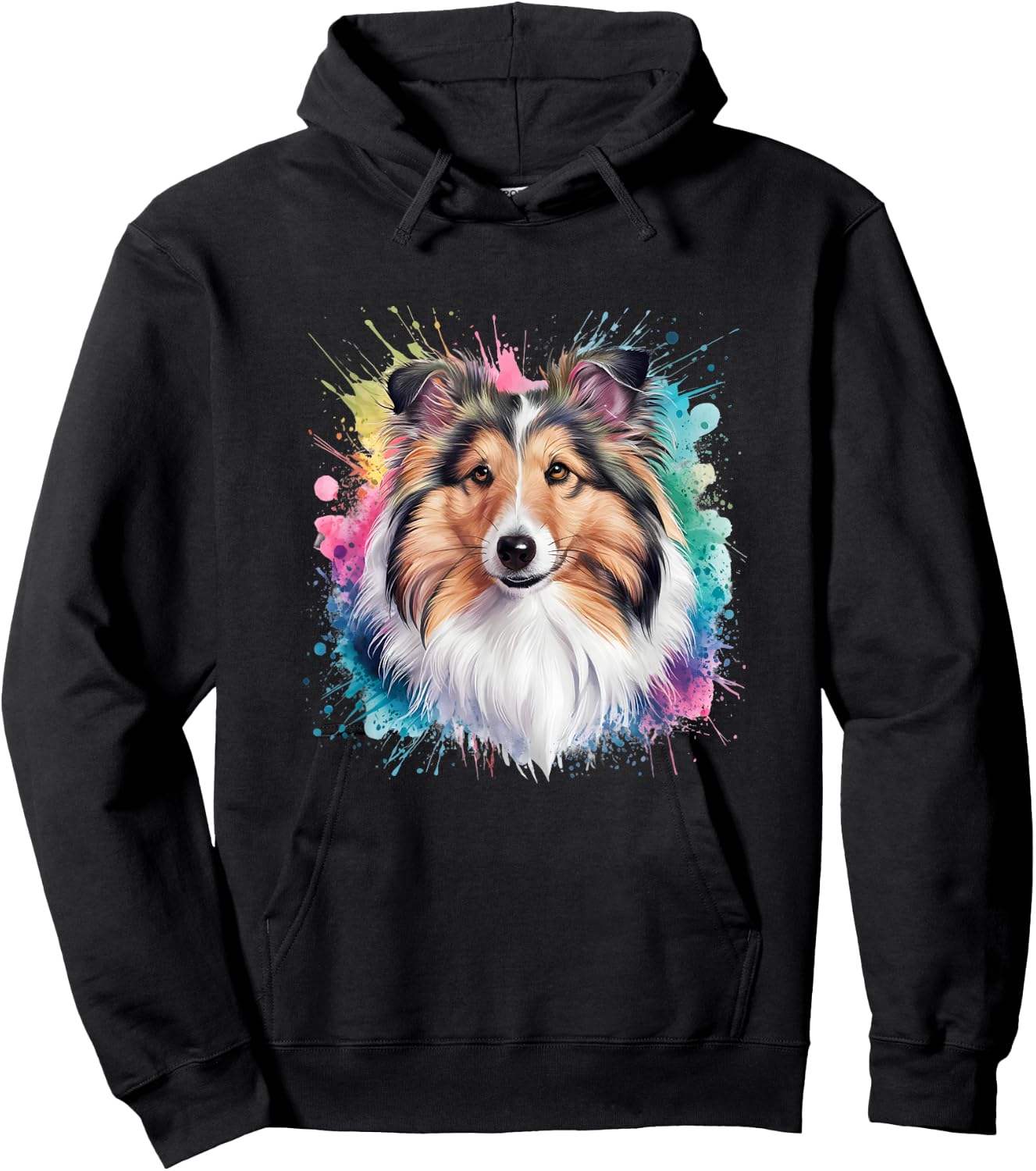 Men Woman Colorful Watercolor Shetland Sheepdog Hoodie - Hoodie | Black