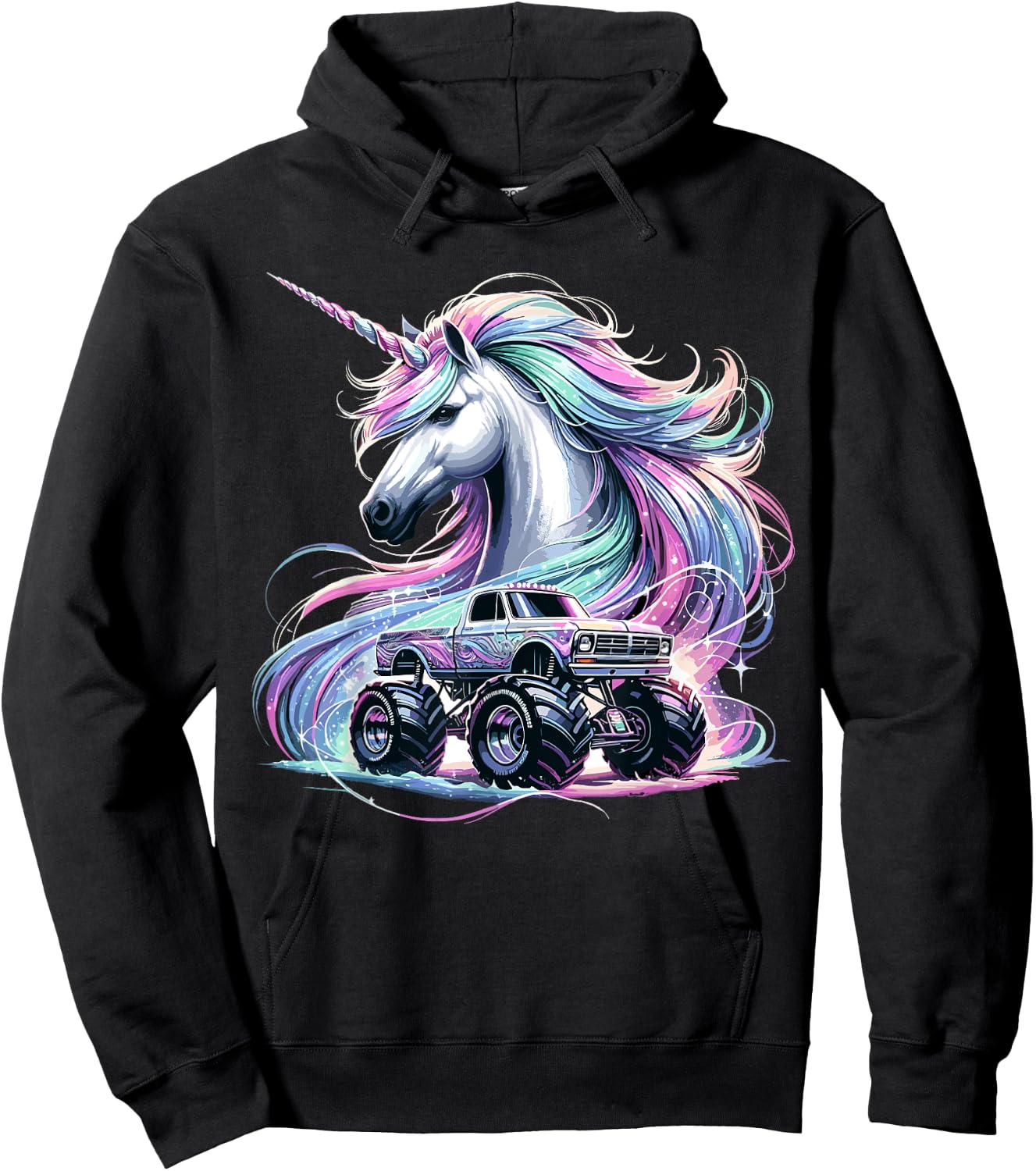 Monster Truck Unicorn Birthday Party Monster Truck Hoodie - Hoodie | Black