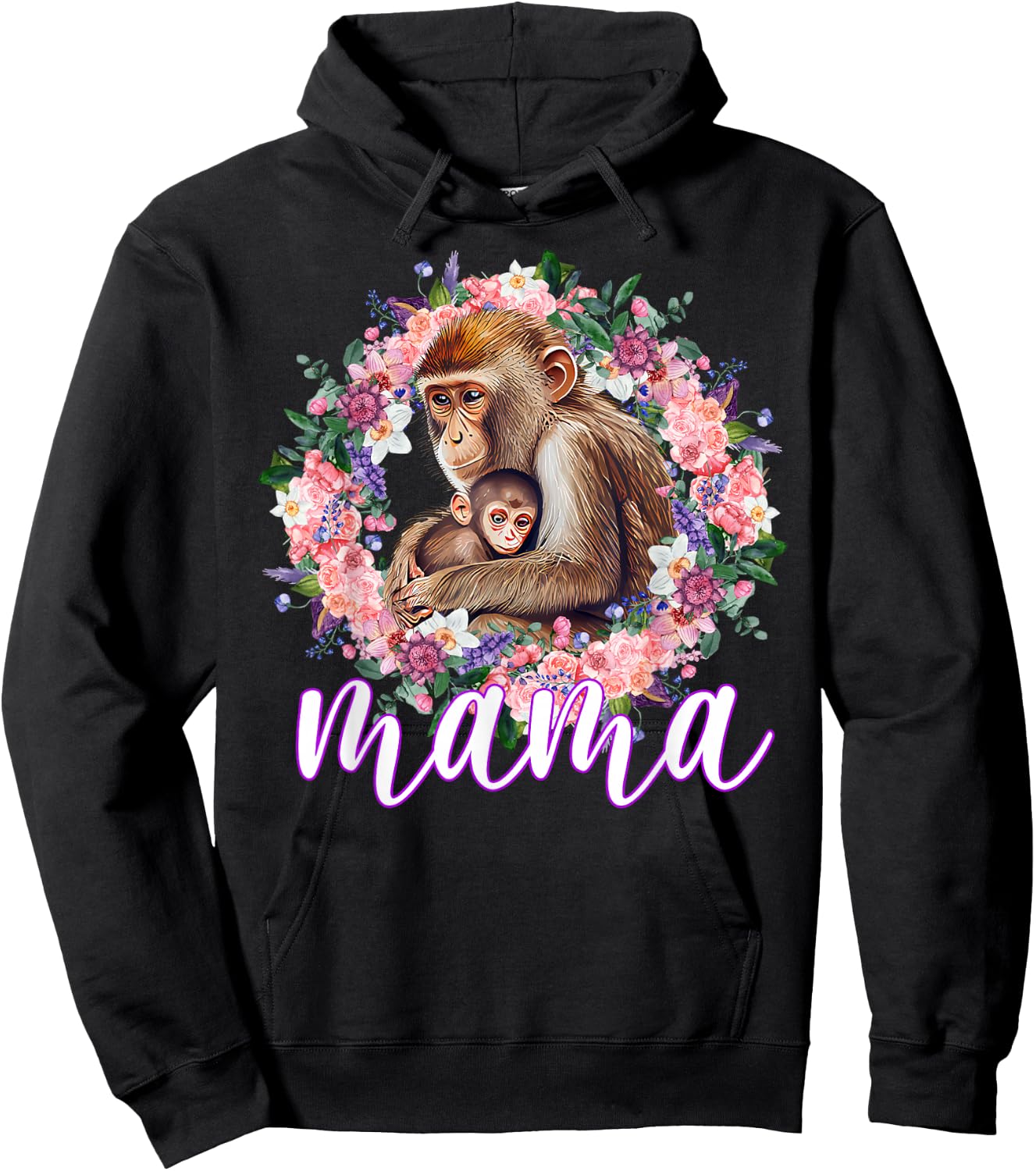 Flowers Mom & Cute Baby Monkey - Animal Mama Mother's Day Hoodie - Hoodie | Black