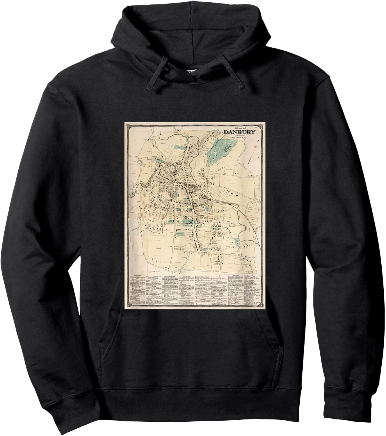 Vintage Danbury CT Map (1867) Hoodie - Hoodie | Black