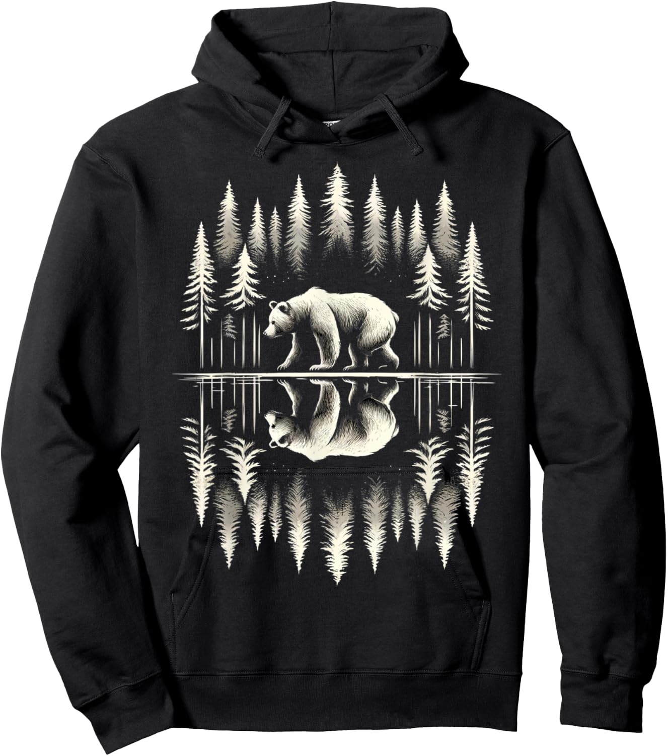 Bear Reflection Lake Outdoor Forest Trees Wildlife Nature Hoodie - Hoodie | Black