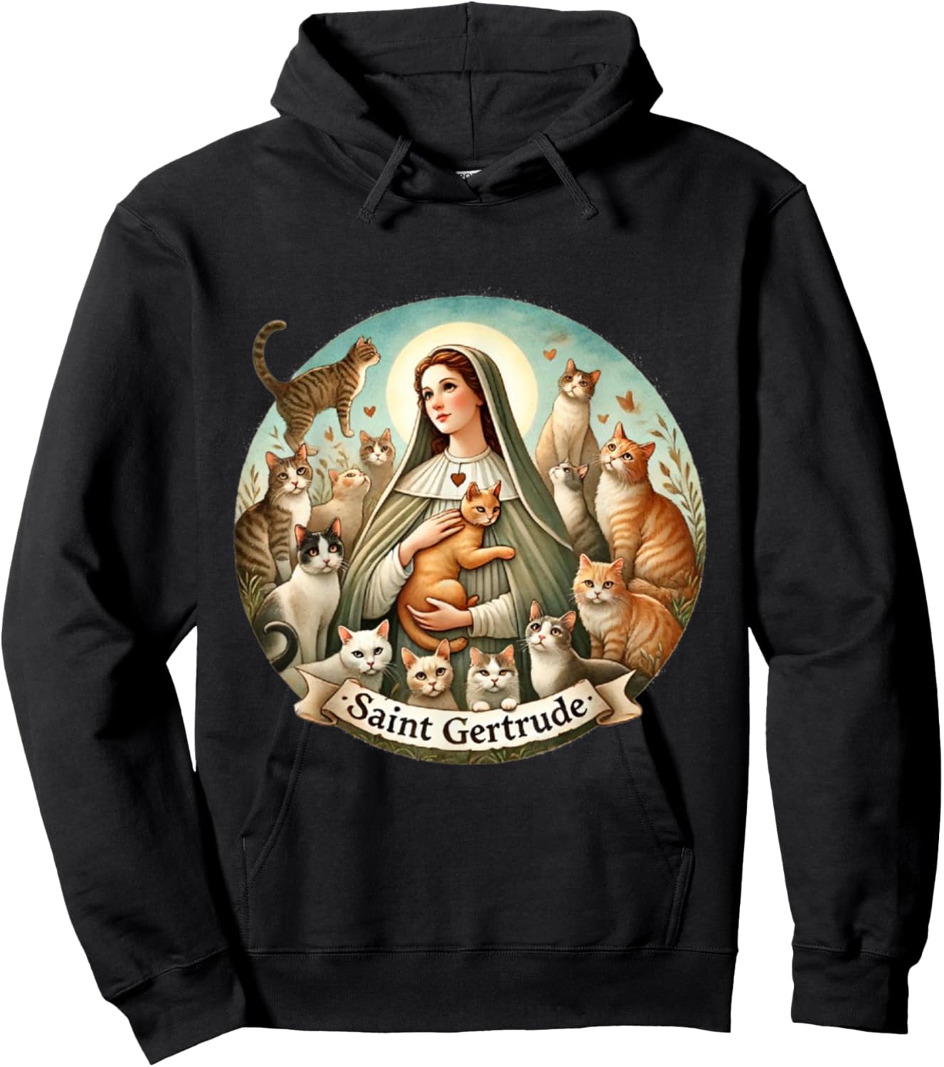 Saint Gertrude Patron of Cats Love Cats Catholic Saint Kitty Hoodie - Hoodie | Black